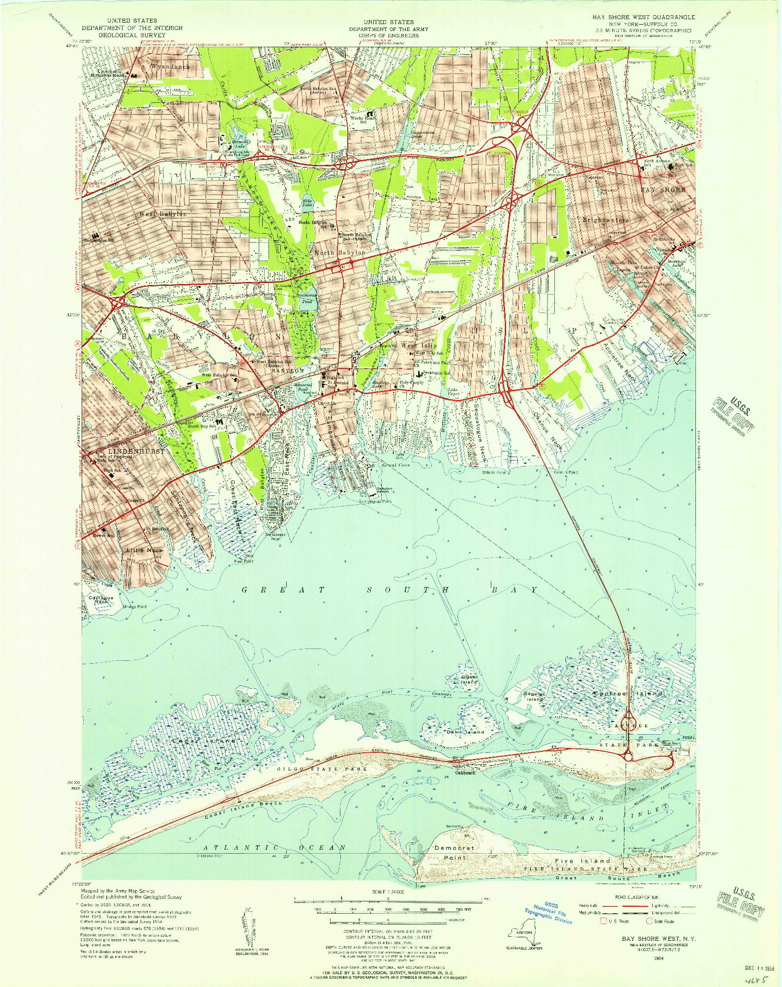 USGS 1:24000-SCALE QUADRANGLE FOR BAY SHORE WEST, NY 1954