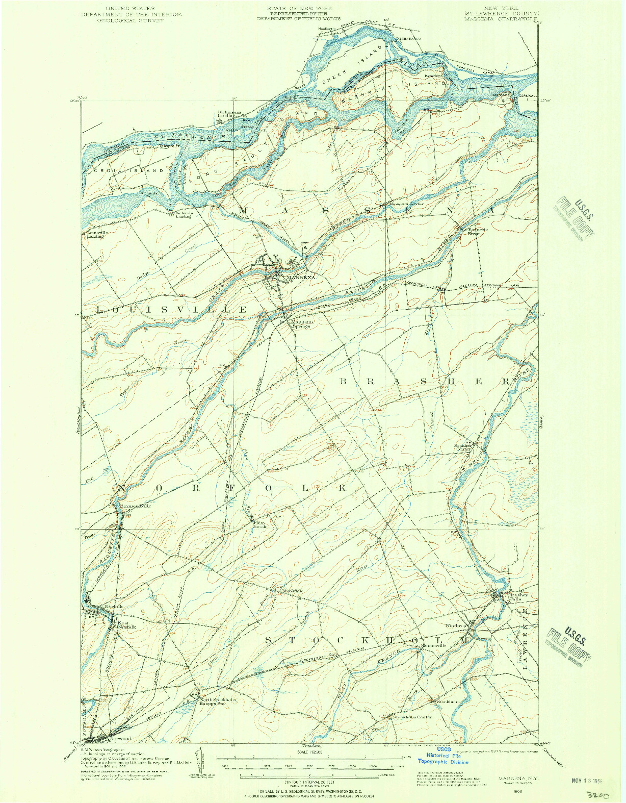 USGS 1:62500-SCALE QUADRANGLE FOR MASSENA, NY 1906