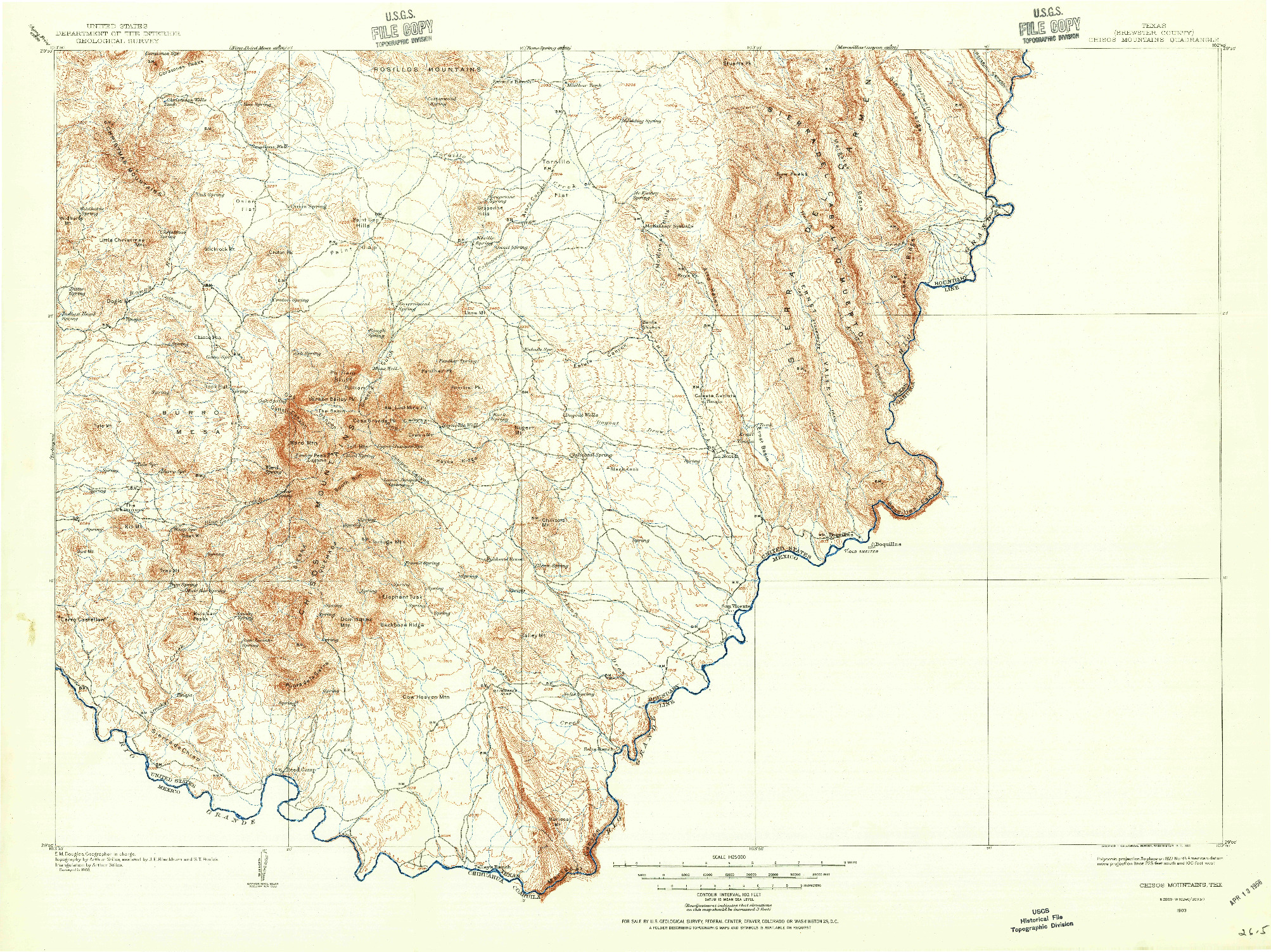 USGS 1:125000-SCALE QUADRANGLE FOR CHISOS MOUNTAINS, TX 1903