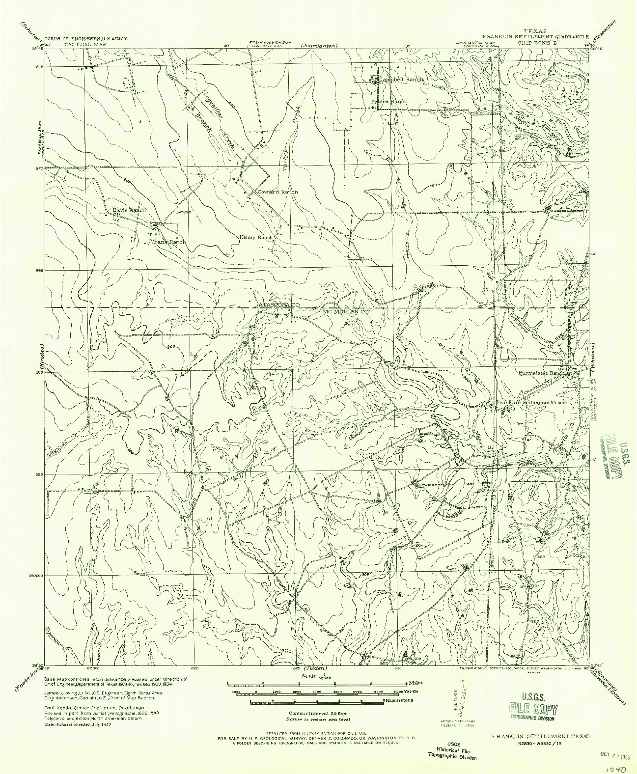 USGS 1:62500-SCALE QUADRANGLE FOR FRANKLIN SETTLEMENT, TX 1956