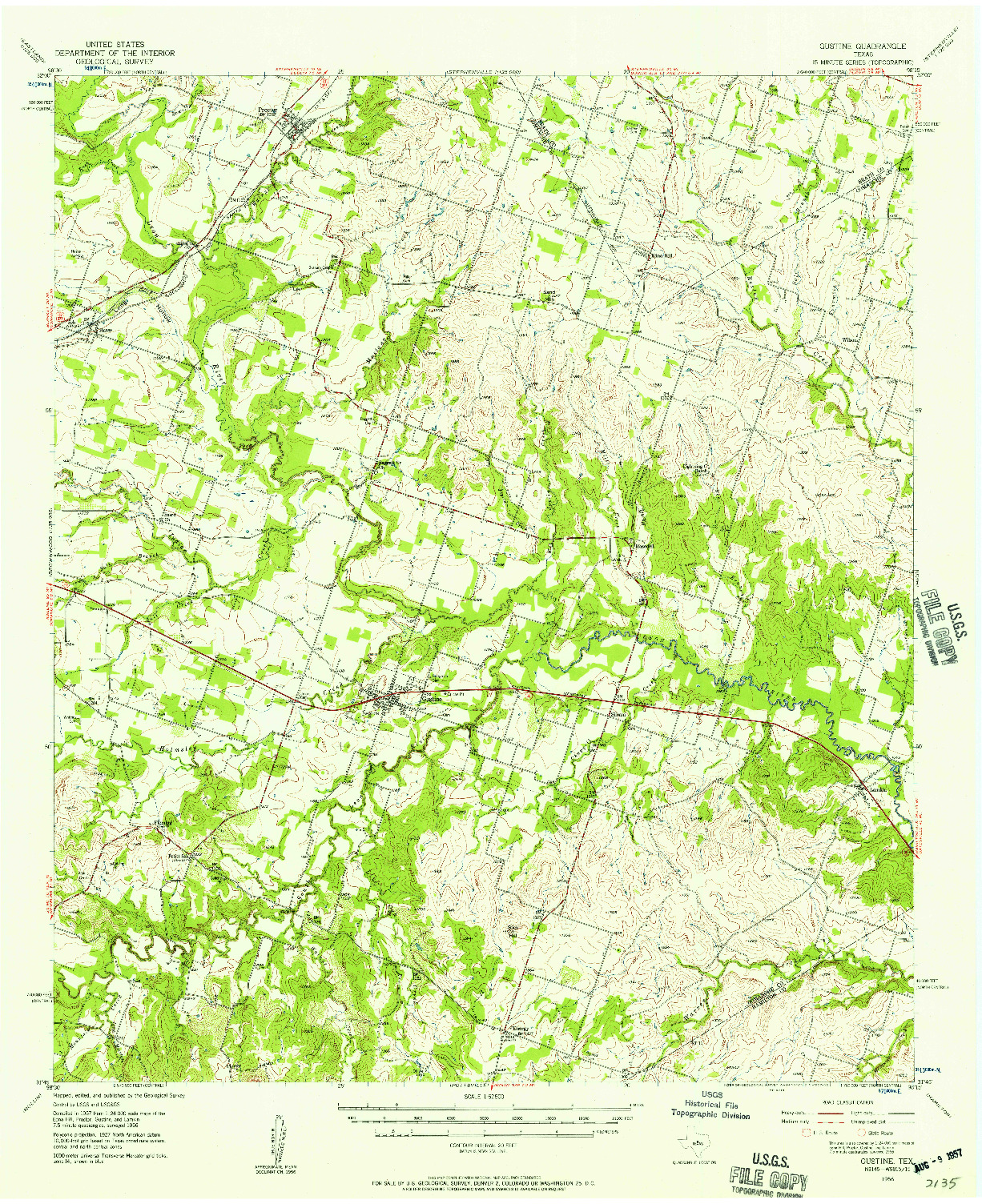 USGS 1:62500-SCALE QUADRANGLE FOR GUSTINE, TX 1956