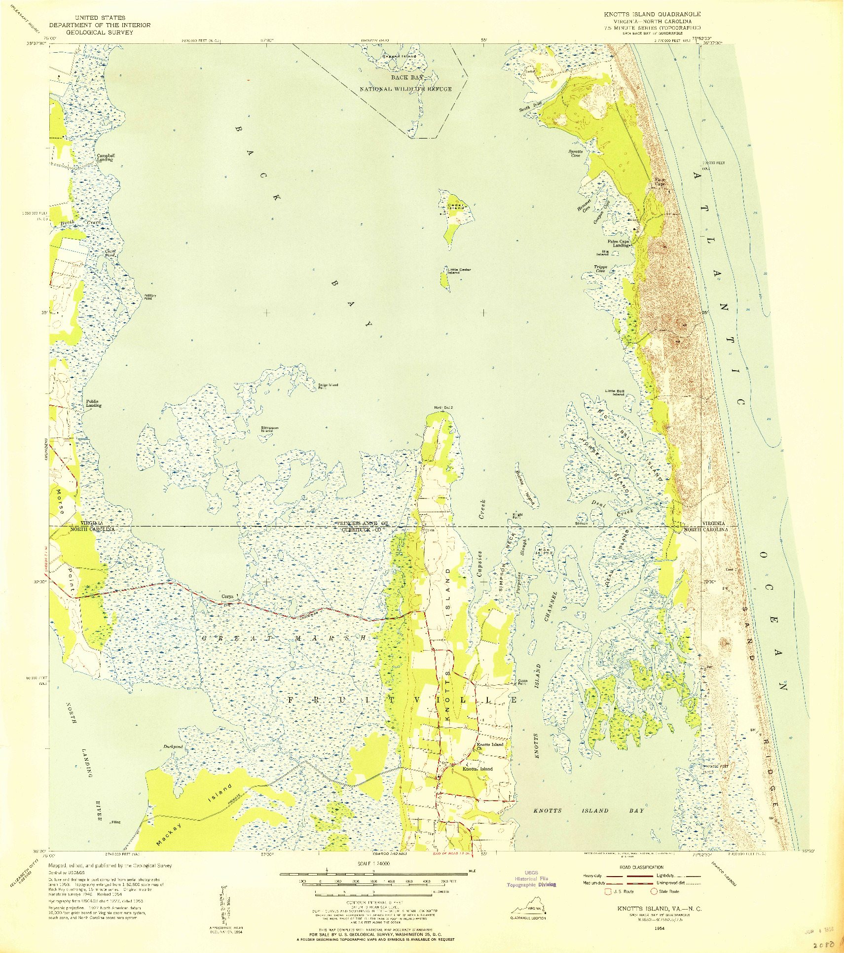USGS 1:24000-SCALE QUADRANGLE FOR KNOTTS ISLAND, VA 1954