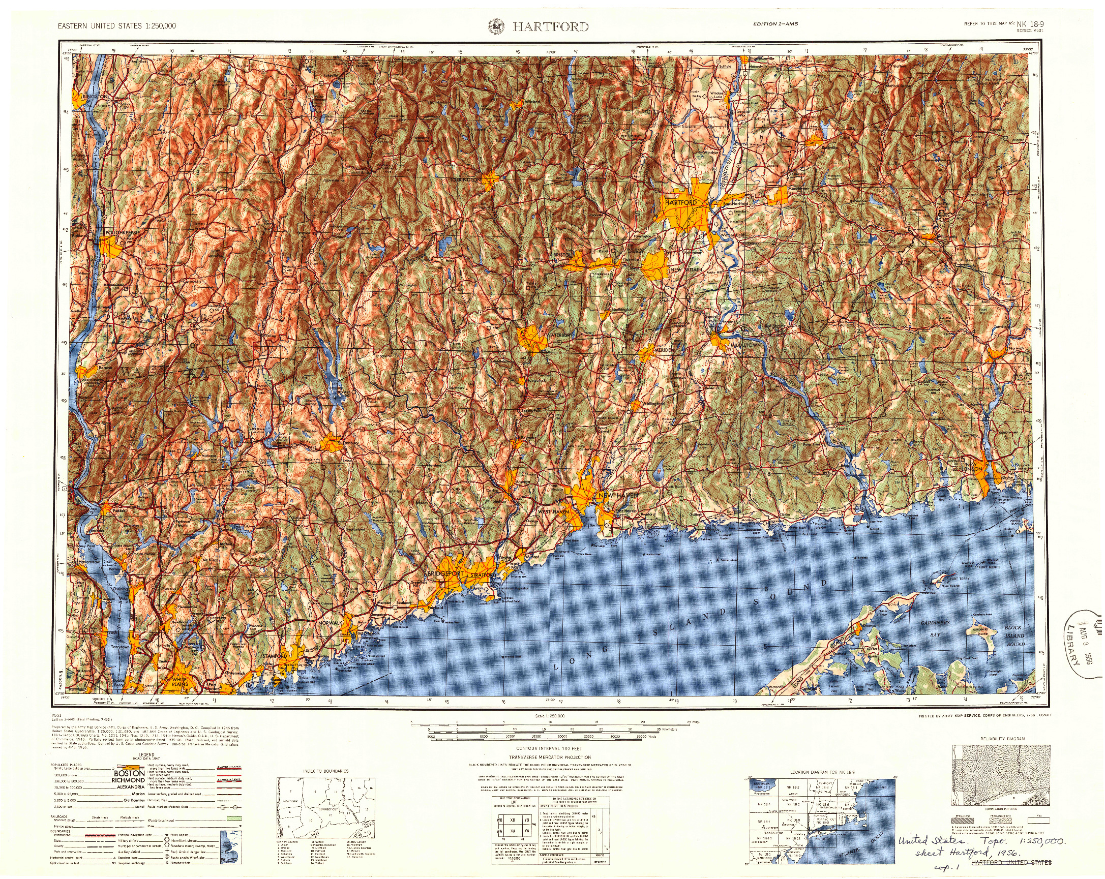 USGS 1:250000-SCALE QUADRANGLE FOR HARTFORD, CT 1947