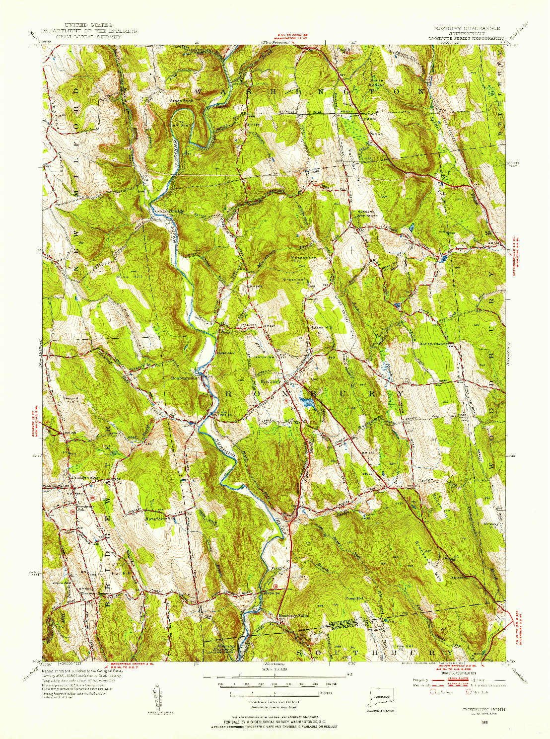 USGS 1:31680-SCALE QUADRANGLE FOR ROXBURY, CT 1955