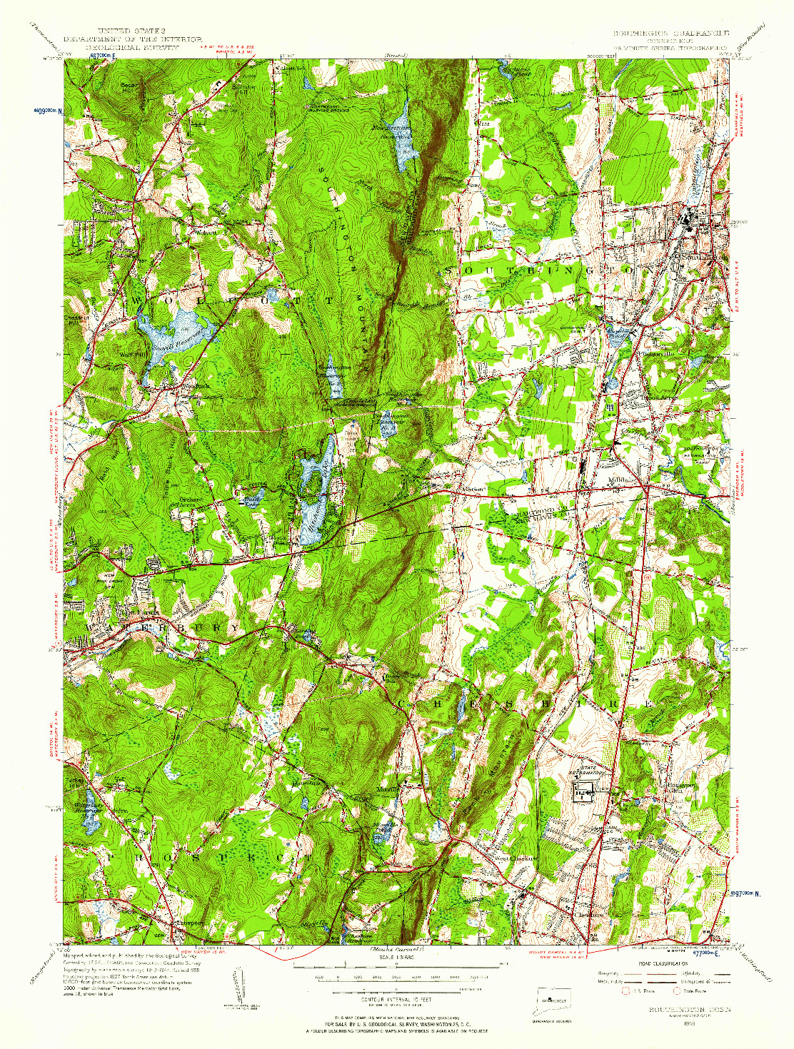 USGS 1:31680-SCALE QUADRANGLE FOR SOUTHINGTON, CT 1955