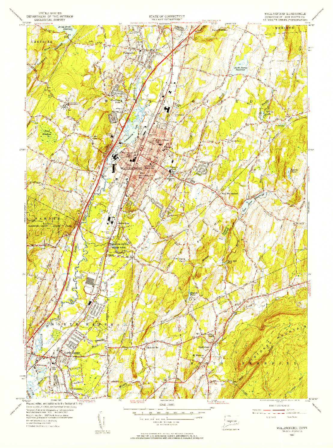 USGS 1:31680-SCALE QUADRANGLE FOR WALLINGFORD, CT 1954