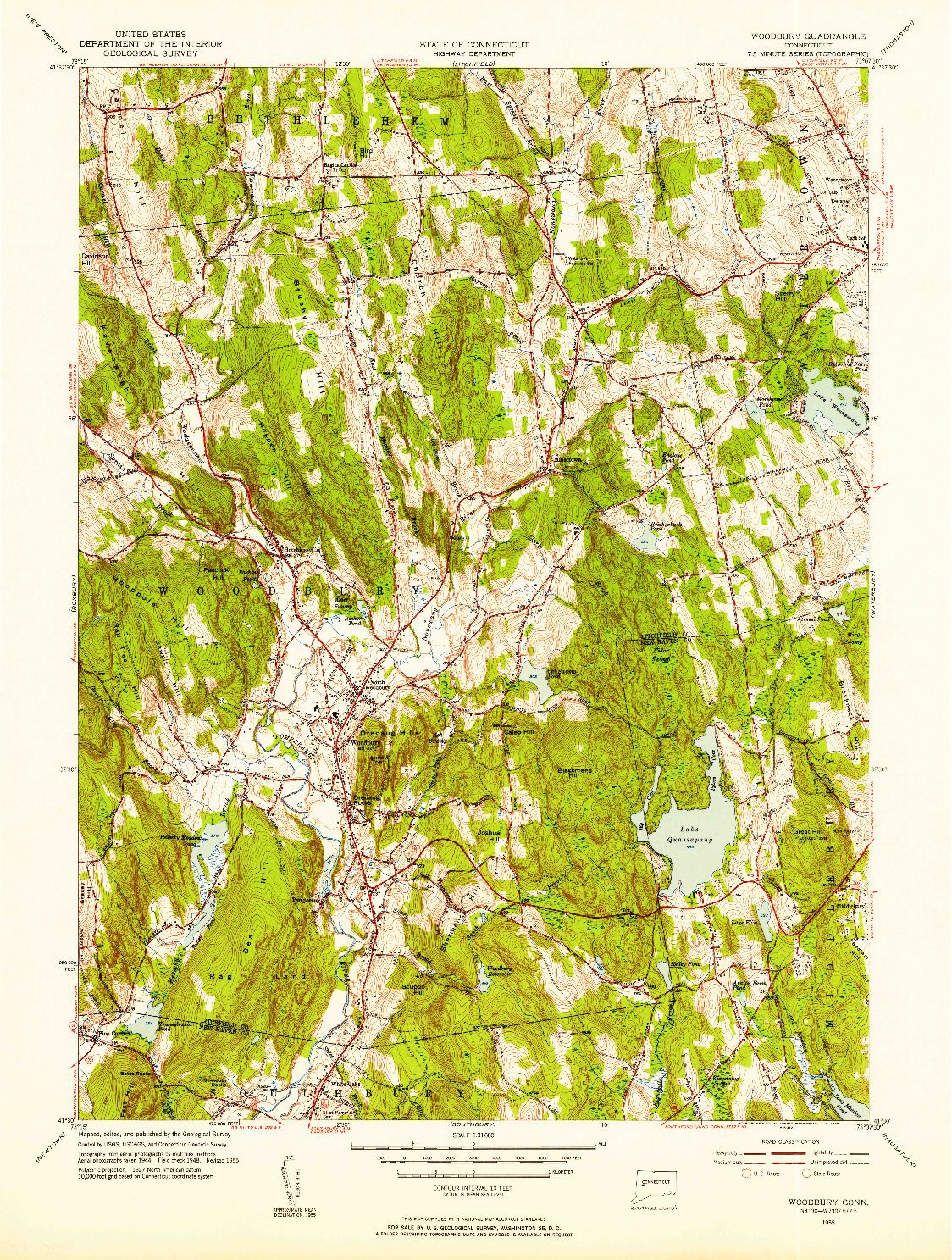 USGS 1:31680-SCALE QUADRANGLE FOR WOODBURY, CT 1955