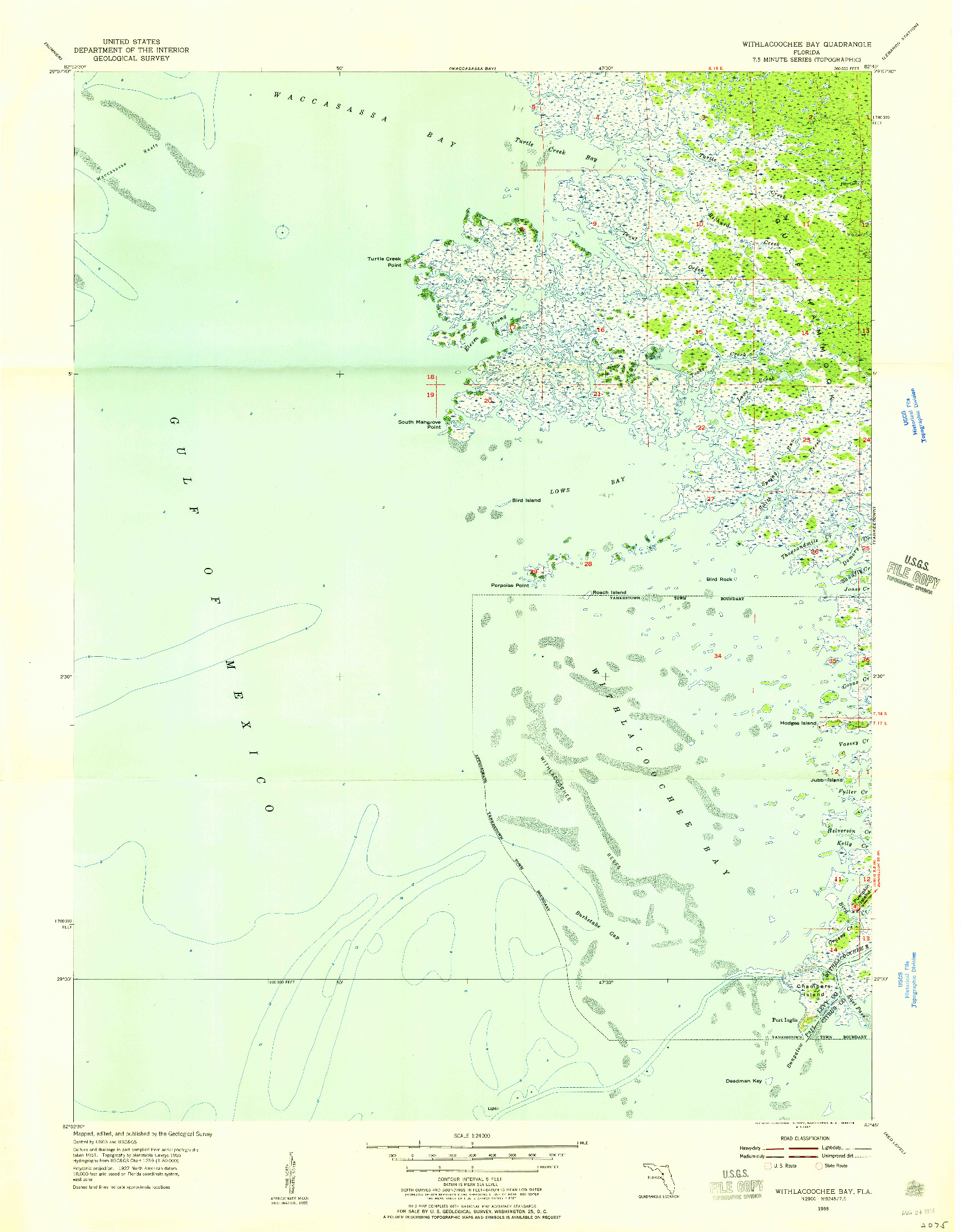 USGS 1:24000-SCALE QUADRANGLE FOR WITHLACOOCHEE BAY, FL 1955