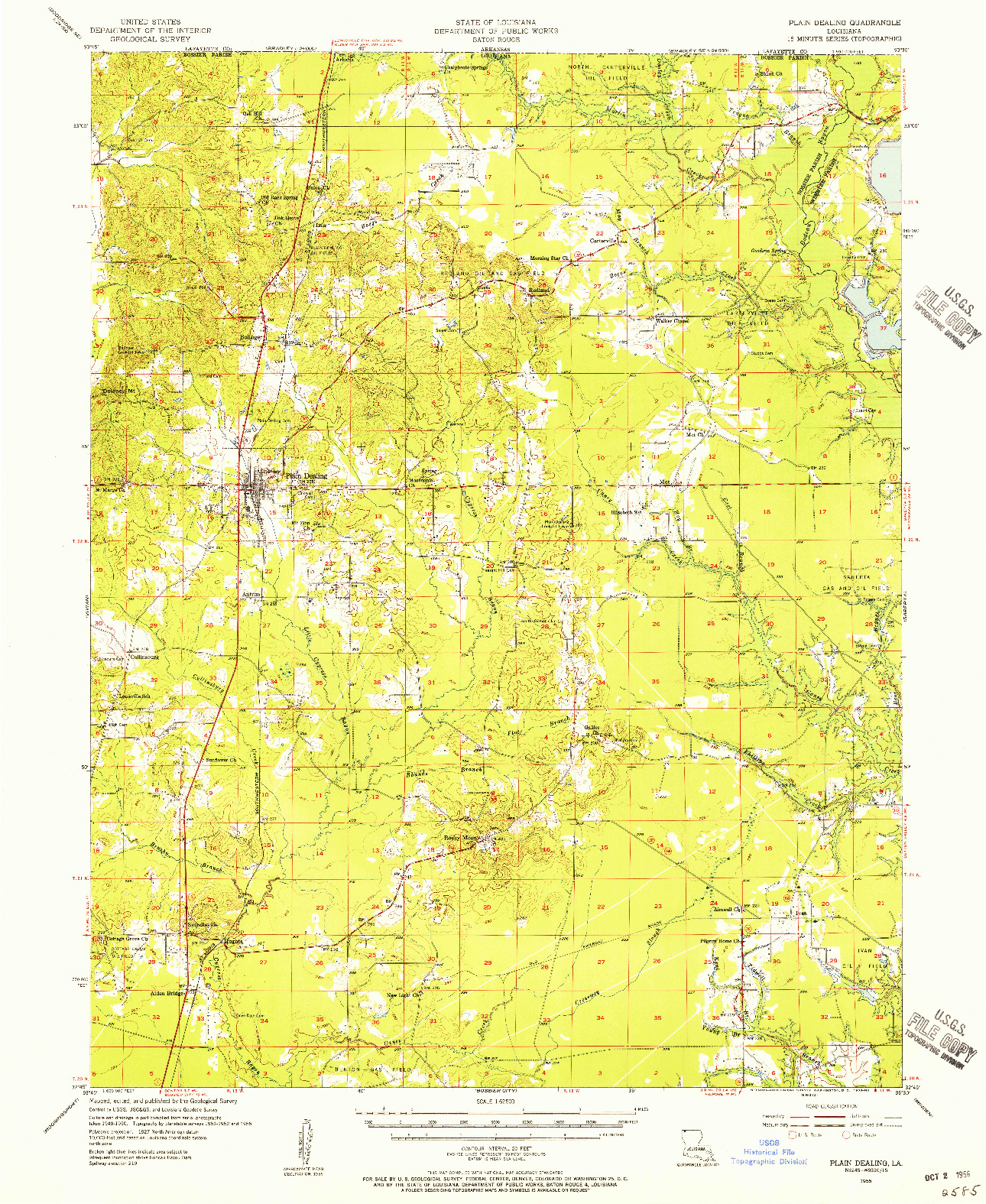 USGS 1:62500-SCALE QUADRANGLE FOR PLAIN DEALING, LA 1955