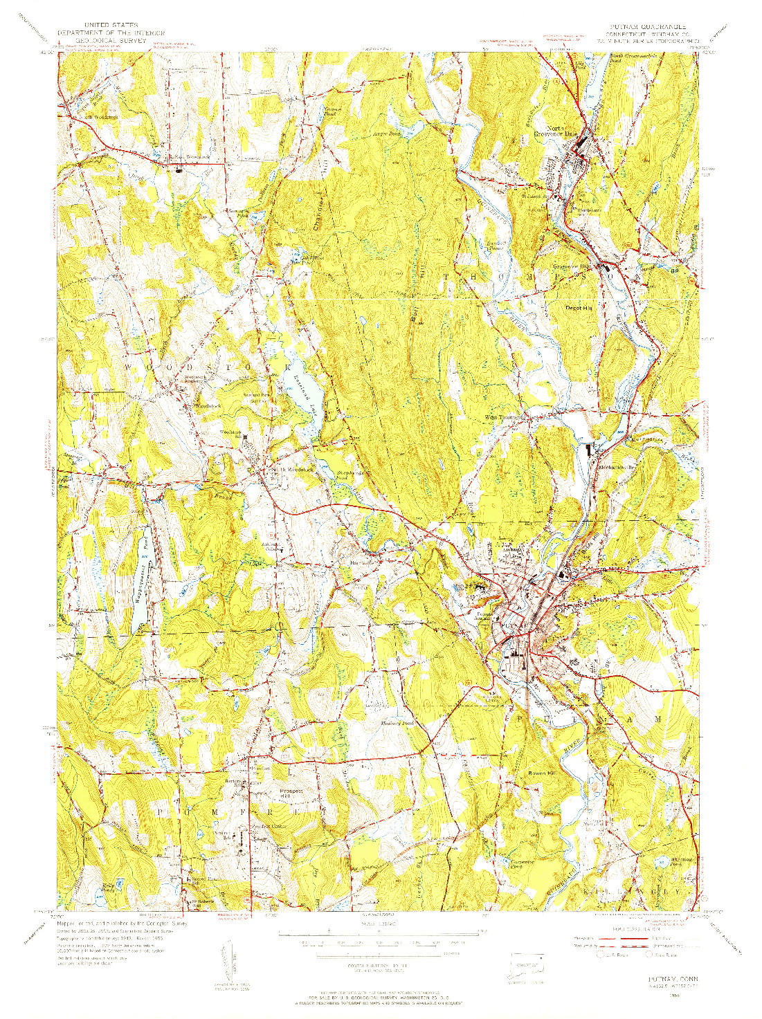 USGS 1:31680-SCALE QUADRANGLE FOR PUTNAM, CT 1955