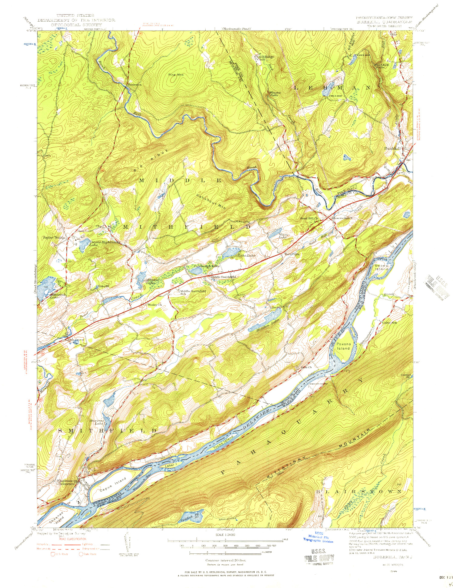 USGS 1:24000-SCALE QUADRANGLE FOR BUSHKILL, PA 1944