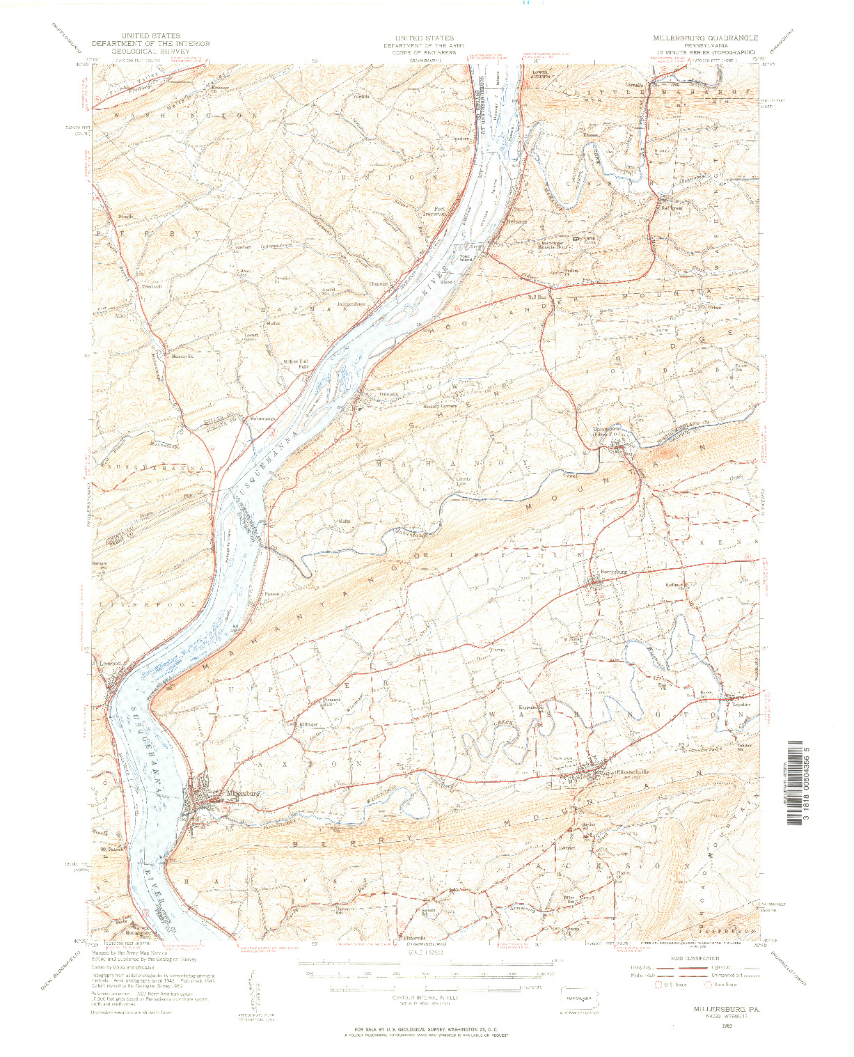 USGS 1:62500-SCALE QUADRANGLE FOR MILLERSBURG, PA 1953