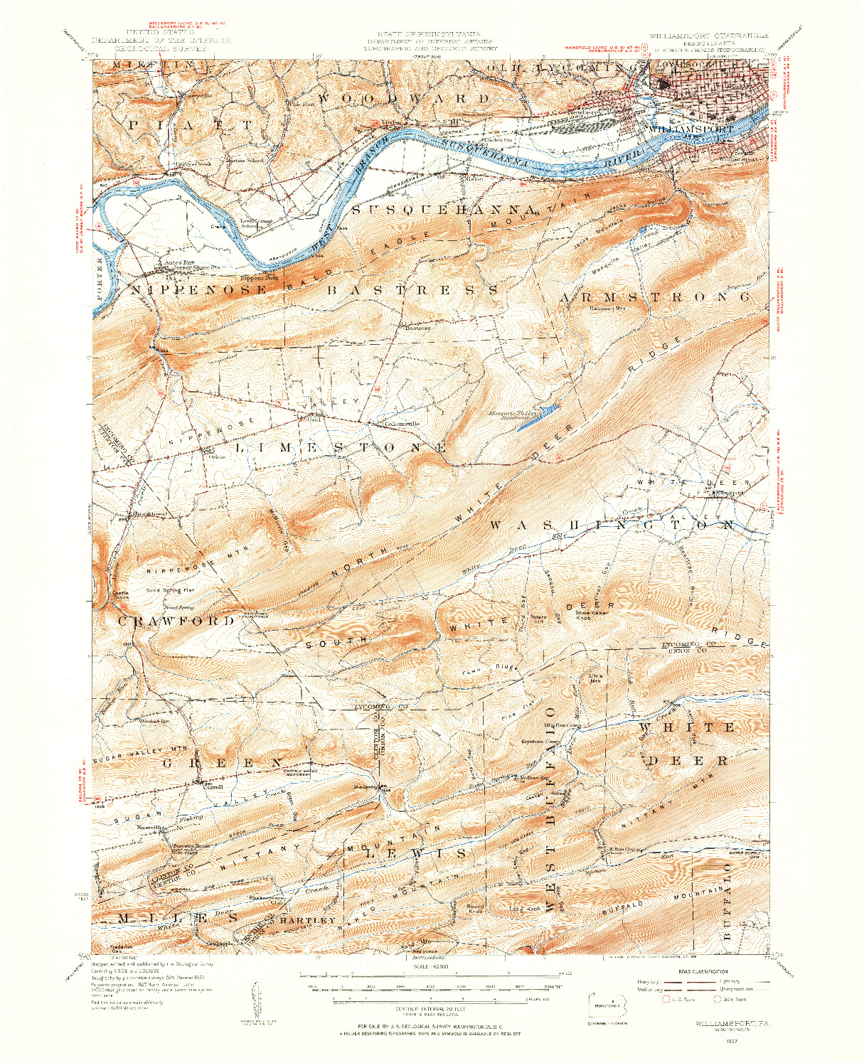 USGS 1:62500-SCALE QUADRANGLE FOR WILLIAMSPORT, PA 1953