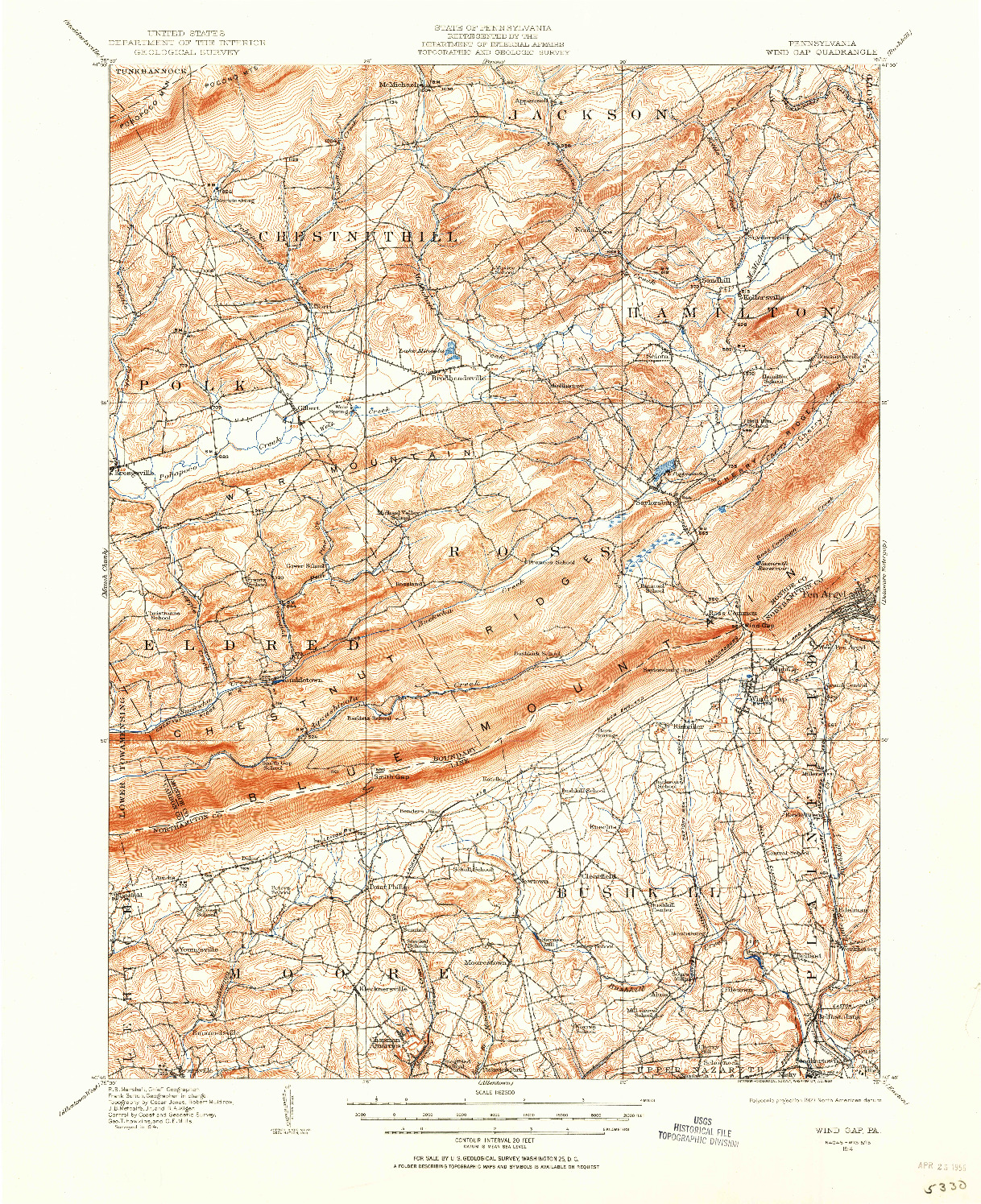 USGS 1:62500-SCALE QUADRANGLE FOR WIND GAP, PA 1914