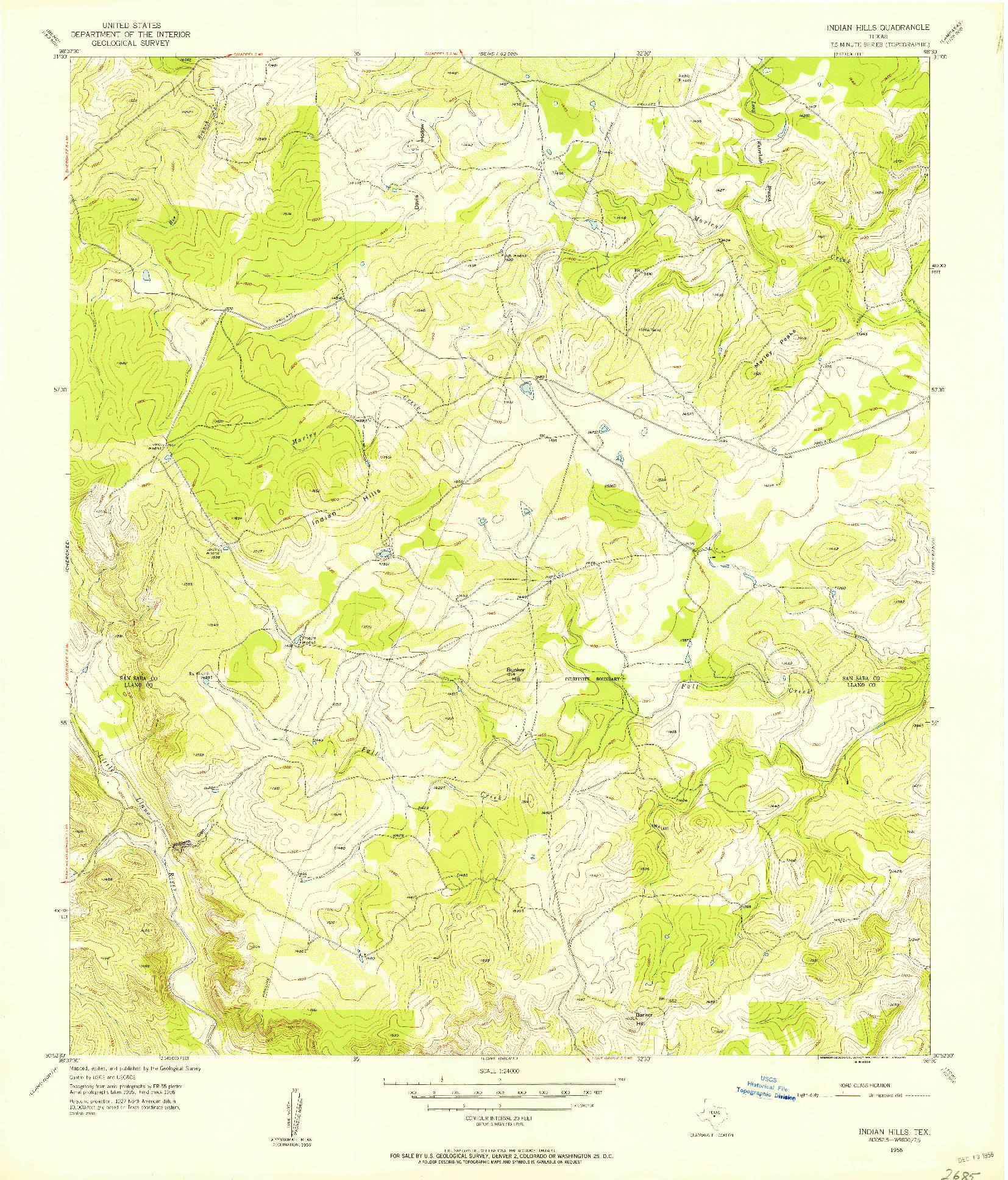 USGS 1:24000-SCALE QUADRANGLE FOR INDIAN HILLS, TX 1956