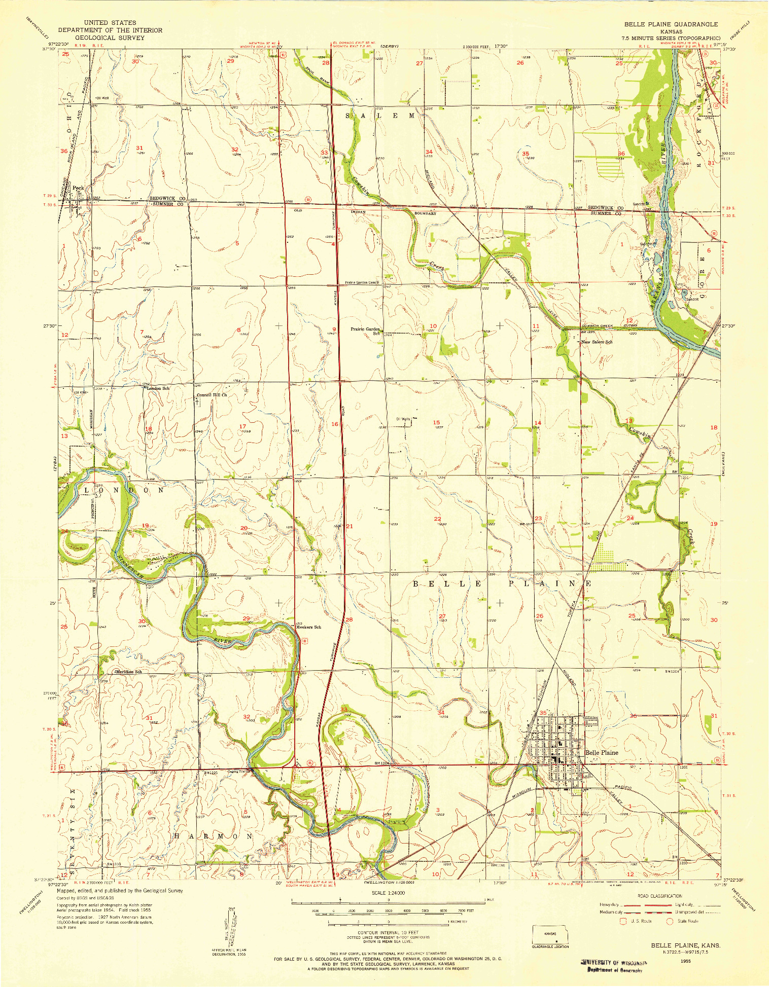 USGS 1:24000-SCALE QUADRANGLE FOR BELLE PLAINE, KS 1955