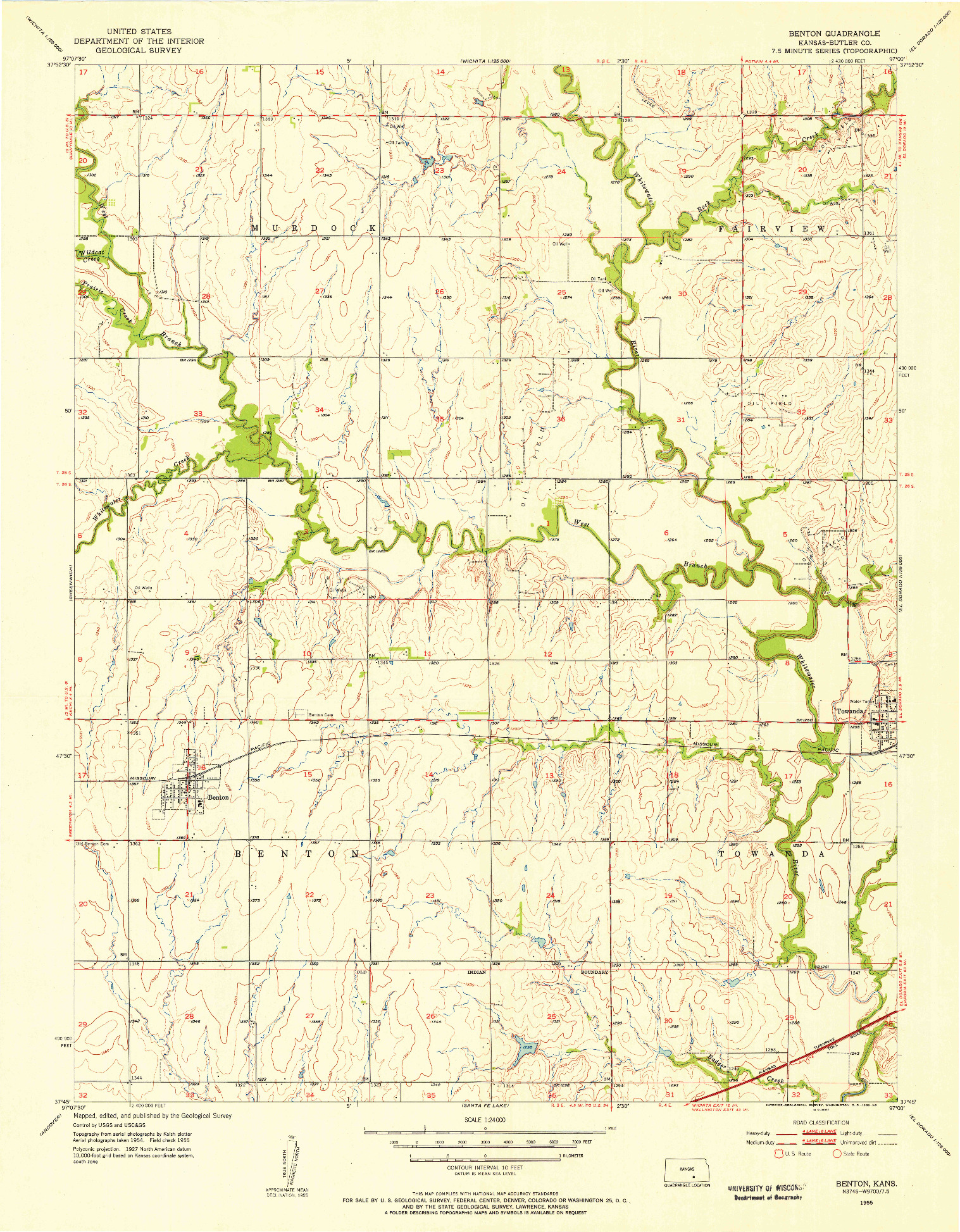 USGS 1:24000-SCALE QUADRANGLE FOR BENTON, KS 1955