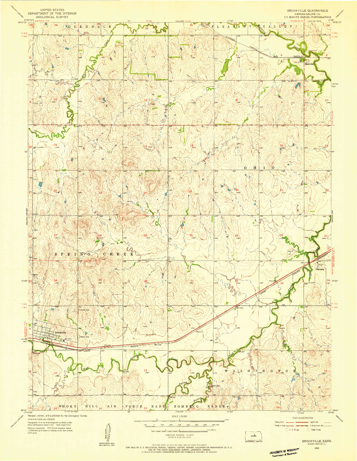 USGS 1:24000-SCALE QUADRANGLE FOR BROOKVILLE, KS 1955