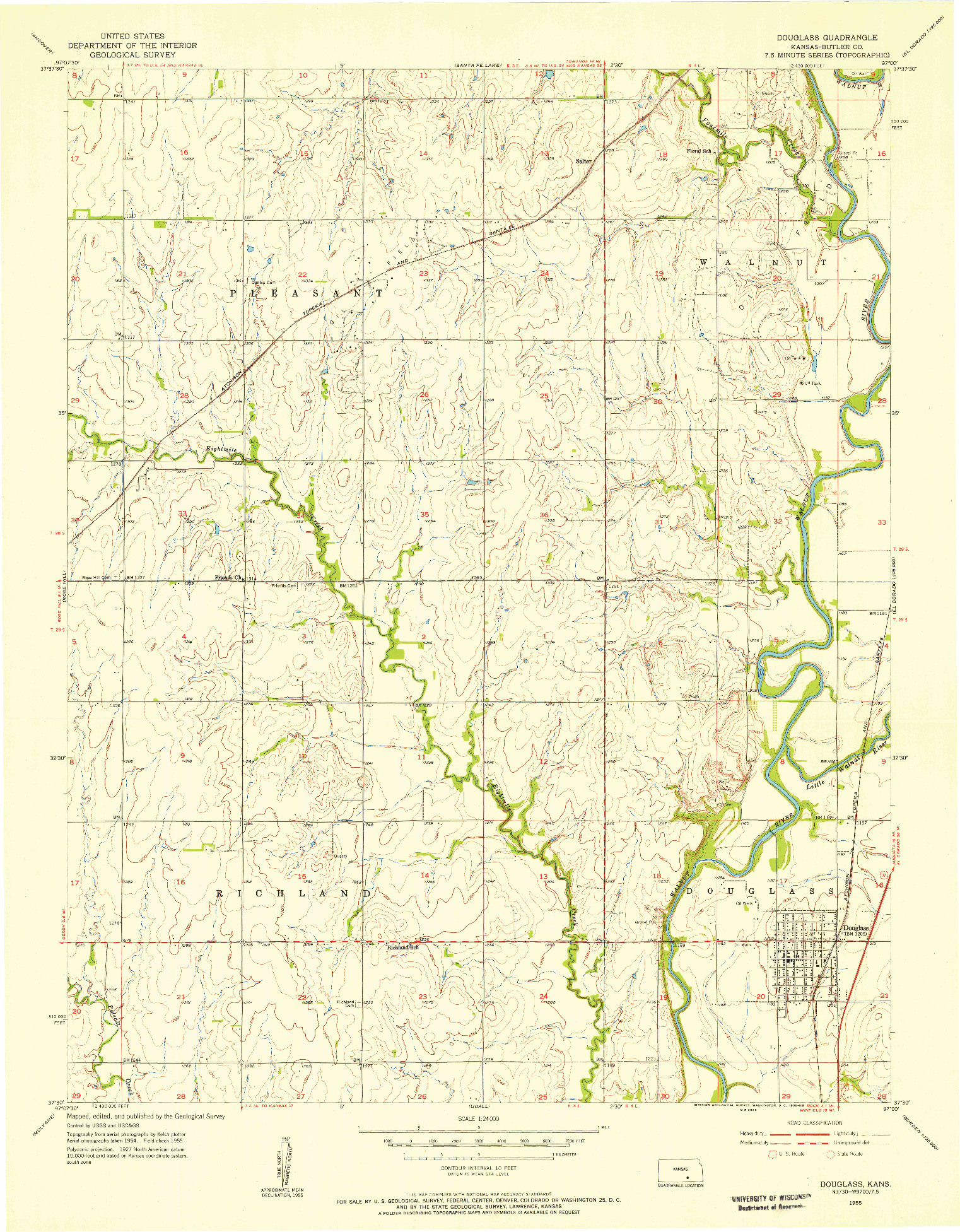 USGS 1:24000-SCALE QUADRANGLE FOR DOUGLASS, KS 1955