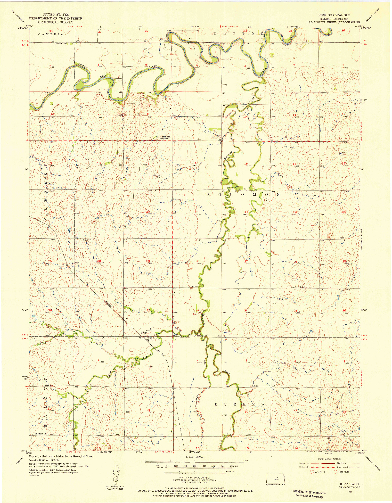 USGS 1:24000-SCALE QUADRANGLE FOR KIPP, KS 1955