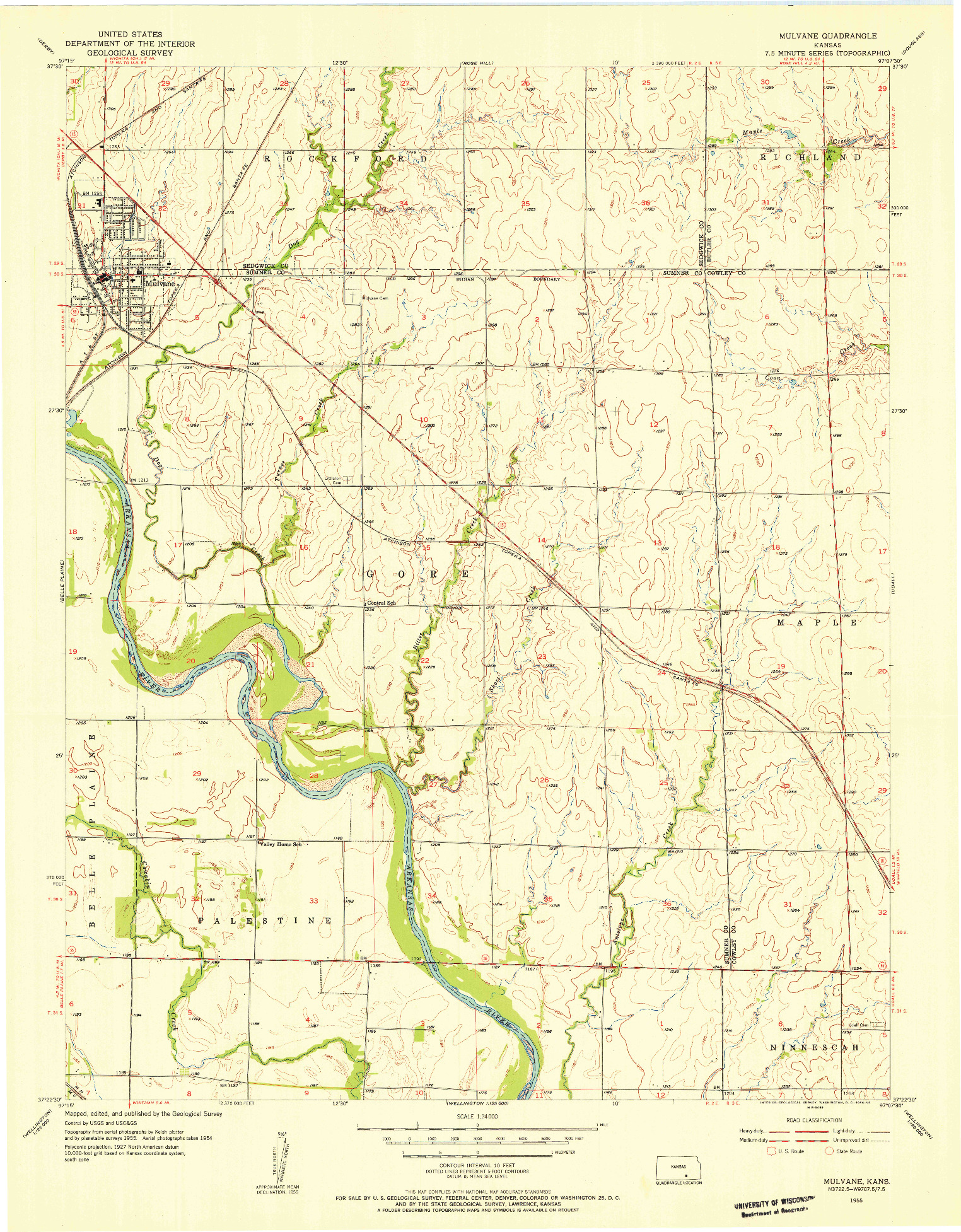USGS 1:24000-SCALE QUADRANGLE FOR MULVANE, KS 1955