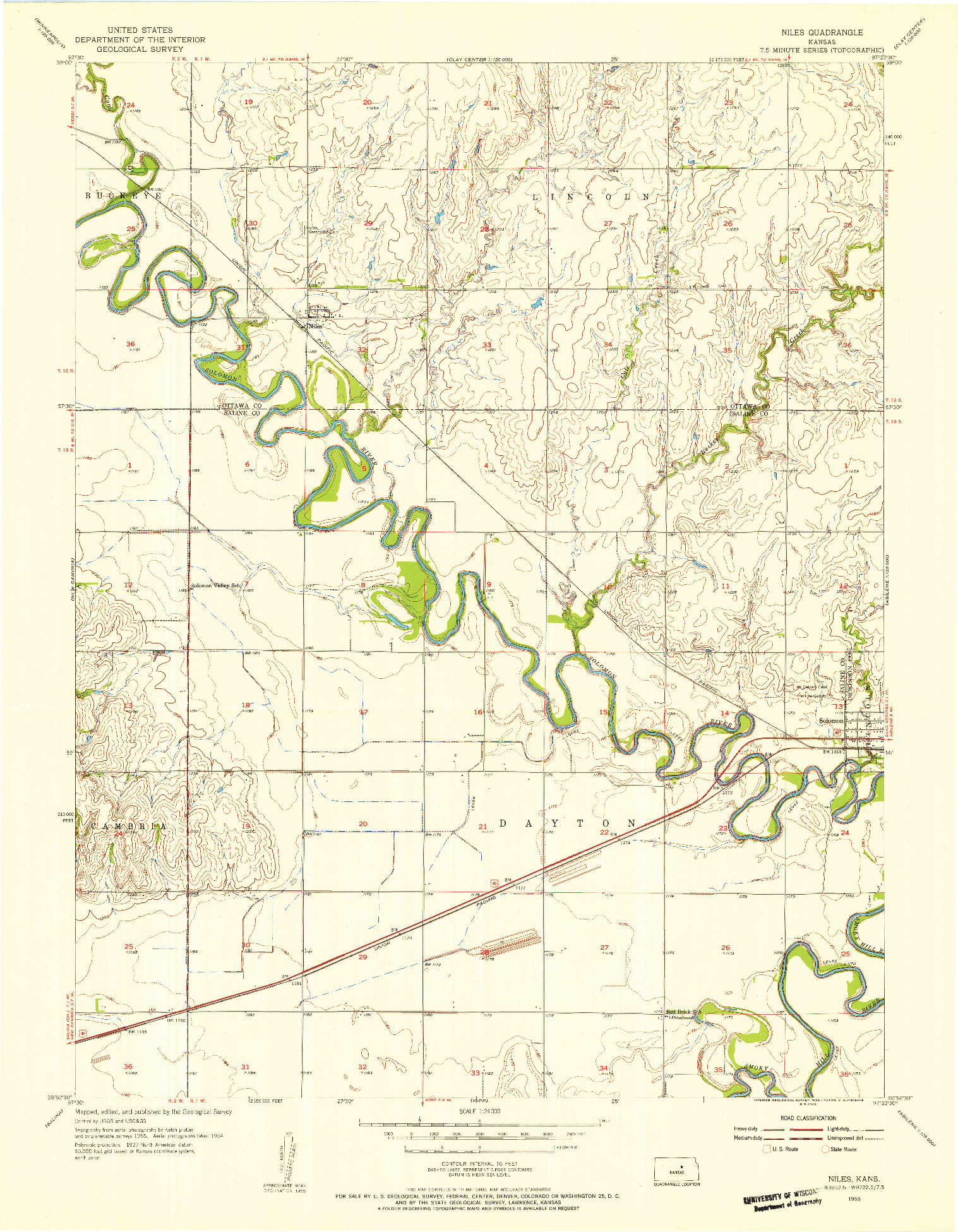 USGS 1:24000-SCALE QUADRANGLE FOR NILES, KS 1955
