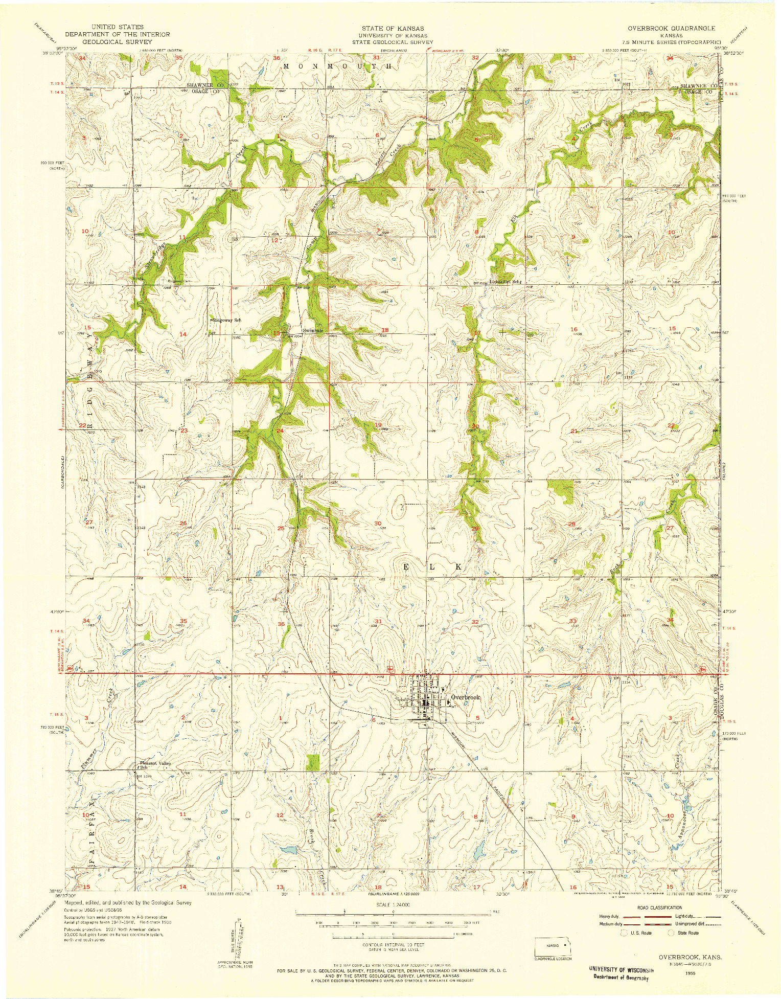 USGS 1:24000-SCALE QUADRANGLE FOR OVERBROOK, KS 1955