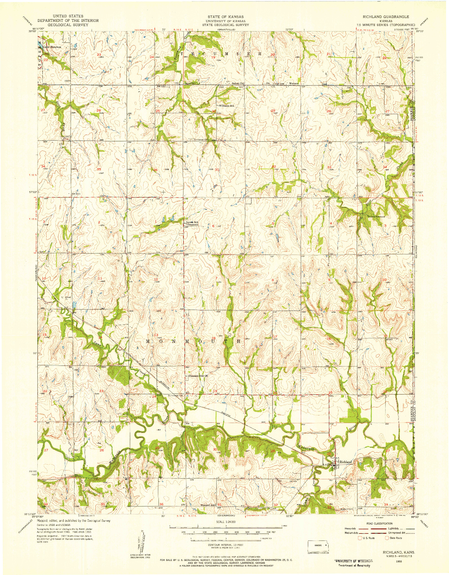 USGS 1:24000-SCALE QUADRANGLE FOR RICHLAND, KS 1955