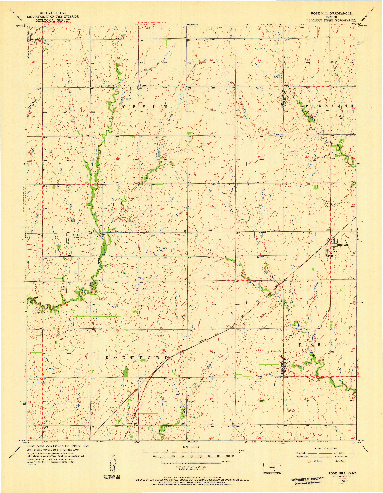 USGS 1:24000-SCALE QUADRANGLE FOR ROSE HILL, KS 1955