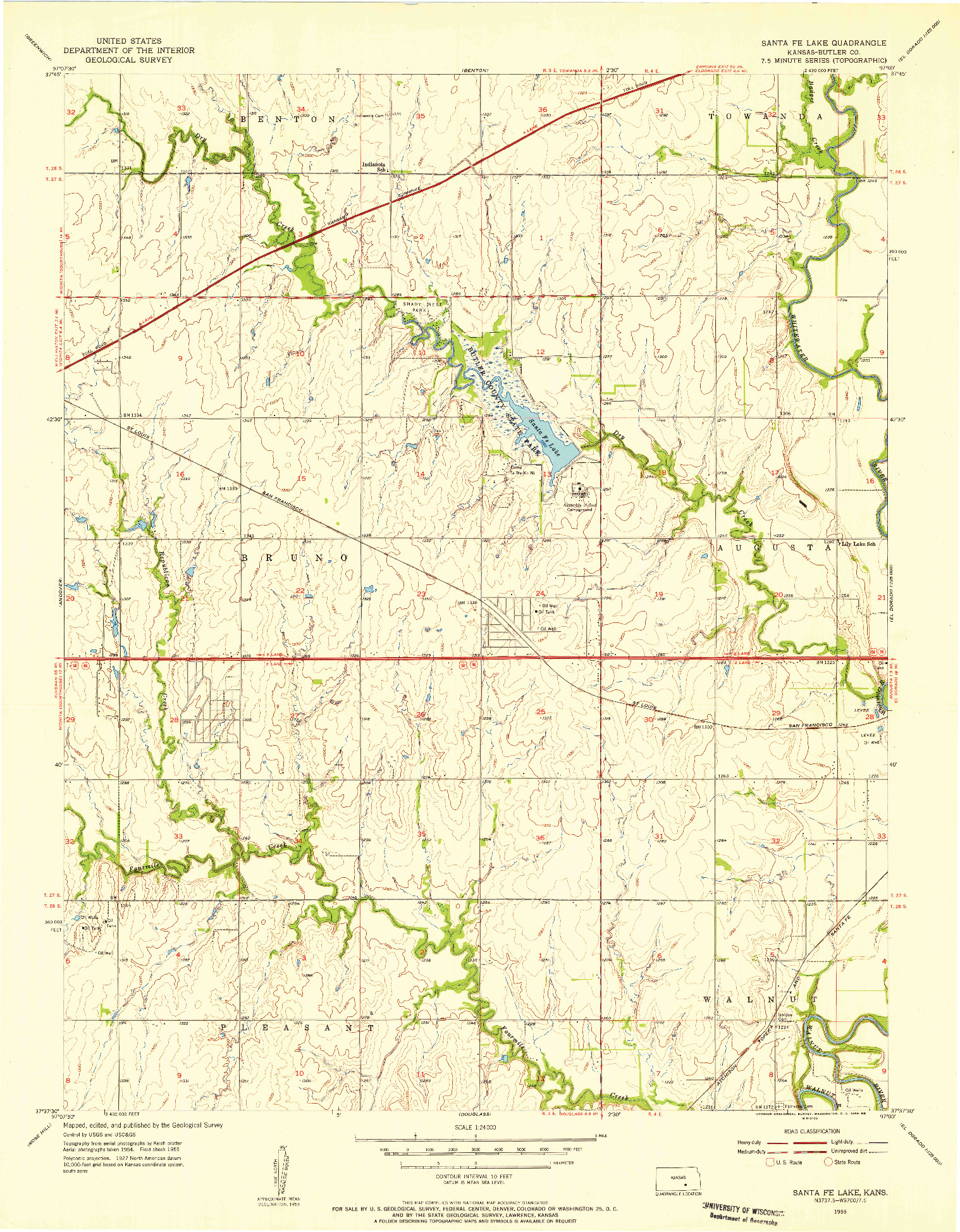 USGS 1:24000-SCALE QUADRANGLE FOR SANTA FE LAKE, KS 1955