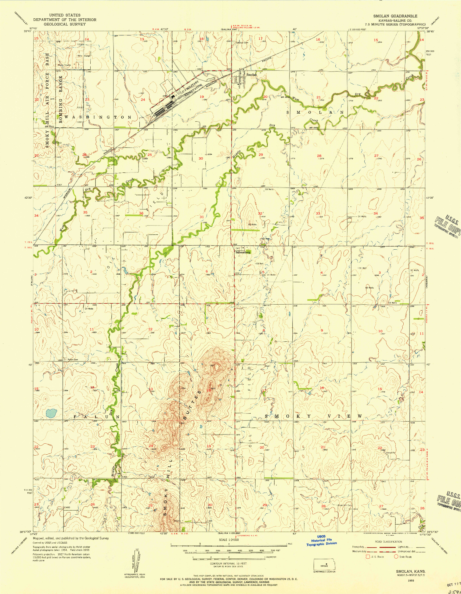 USGS 1:24000-SCALE QUADRANGLE FOR SMOLAN, KS 1955