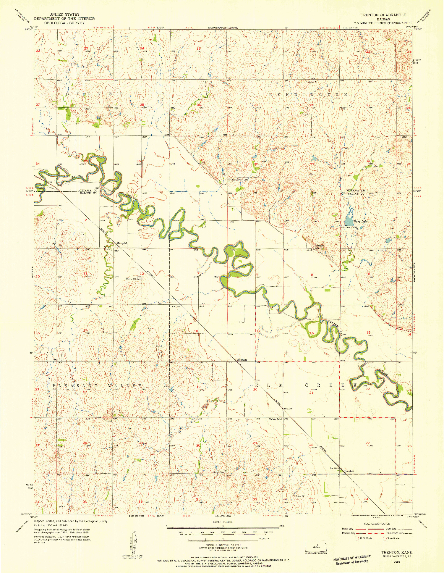 USGS 1:24000-SCALE QUADRANGLE FOR TRENTON, KS 1955
