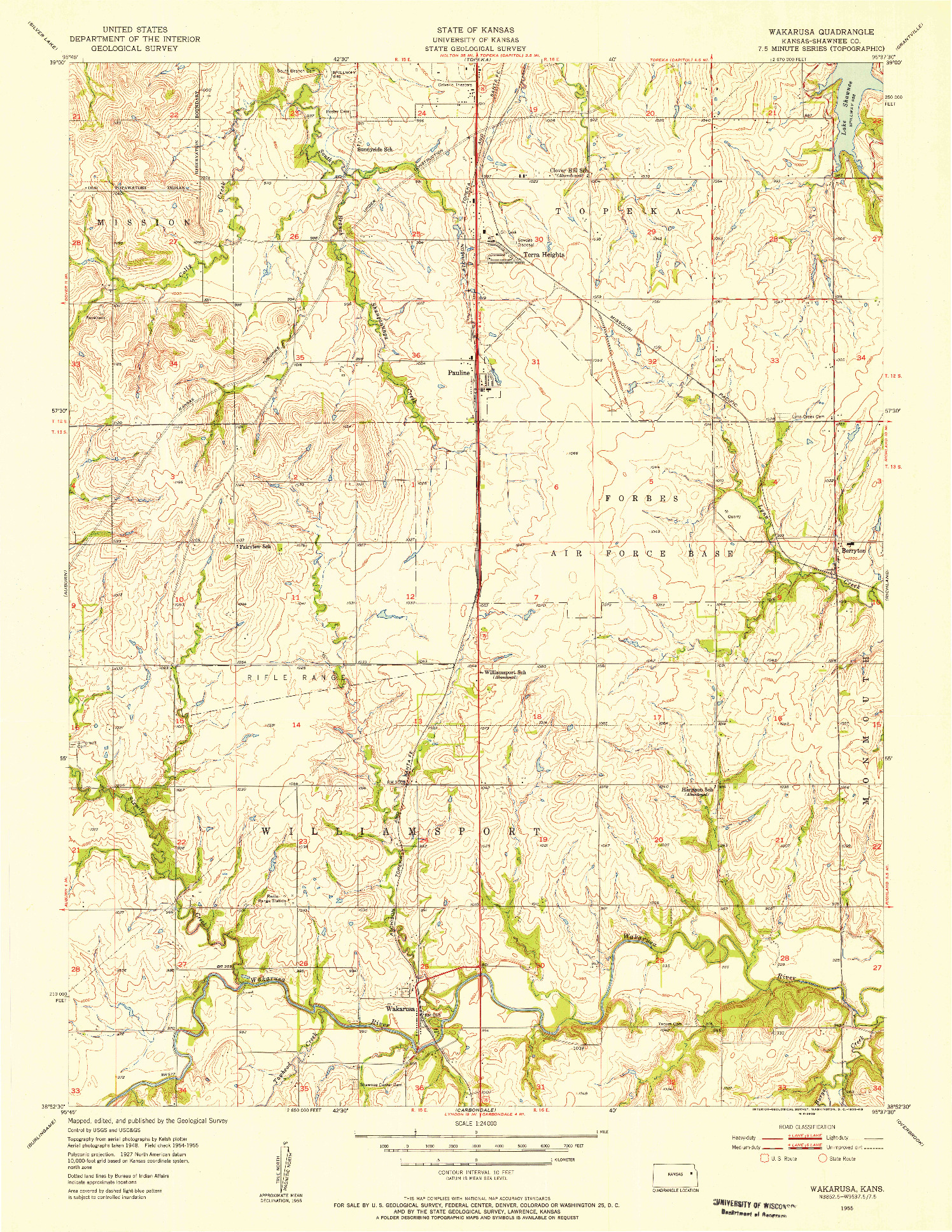 USGS 1:24000-SCALE QUADRANGLE FOR WAKARUSA, KS 1955