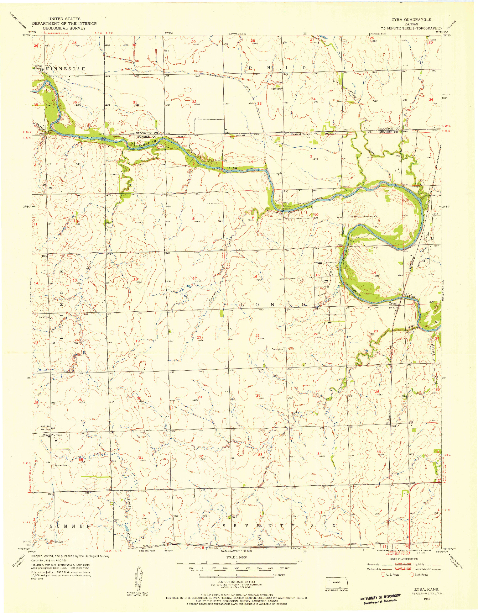 USGS 1:24000-SCALE QUADRANGLE FOR ZYBA, KS 1955