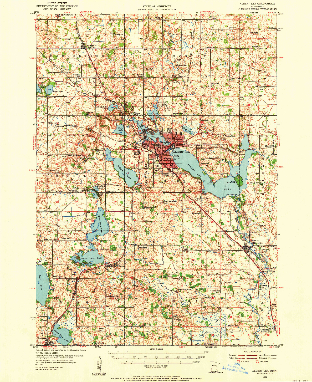 USGS 1:62500-SCALE QUADRANGLE FOR ALBERT LEA, MN 1954