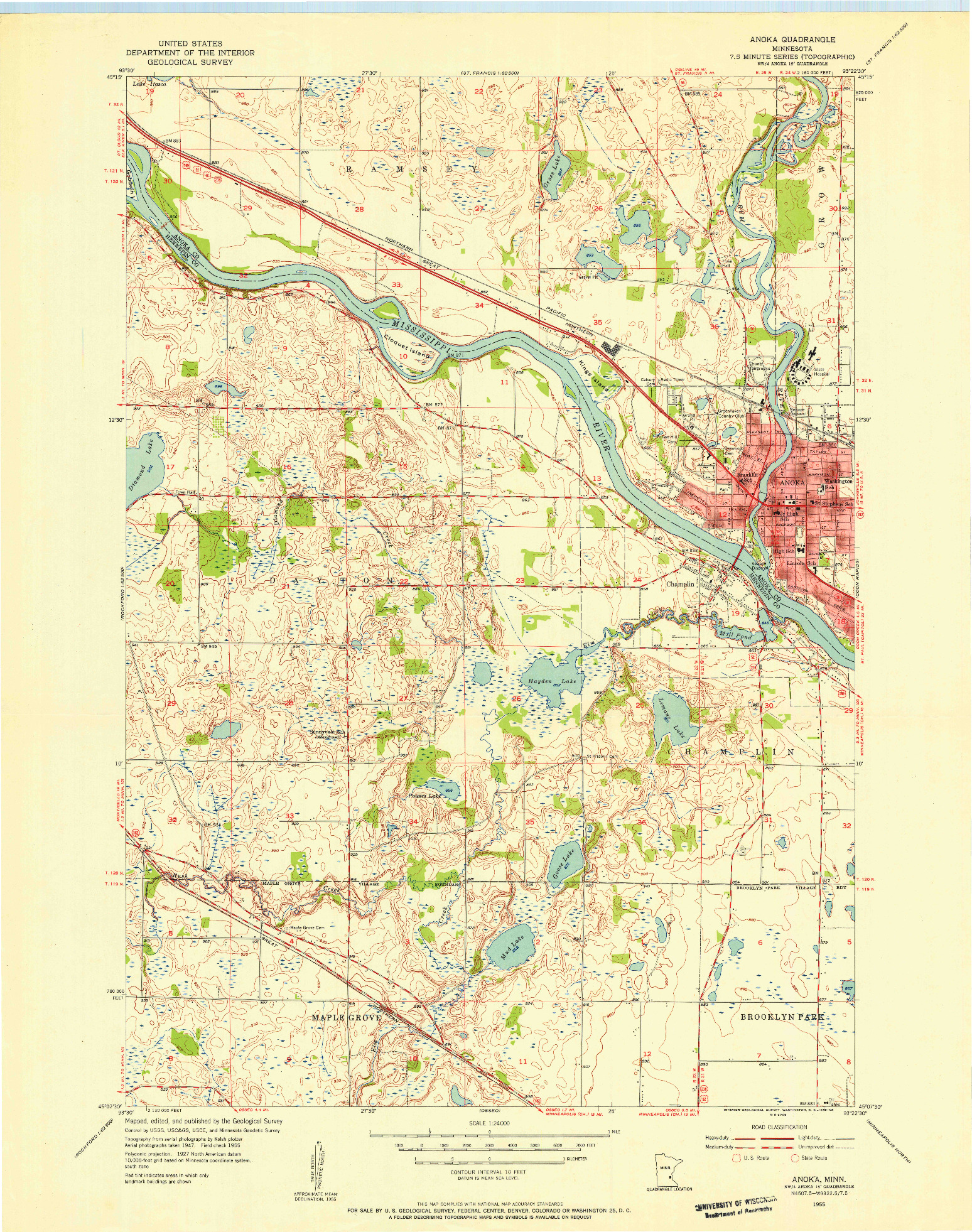 USGS 1:24000-SCALE QUADRANGLE FOR ANOKA, MN 1955