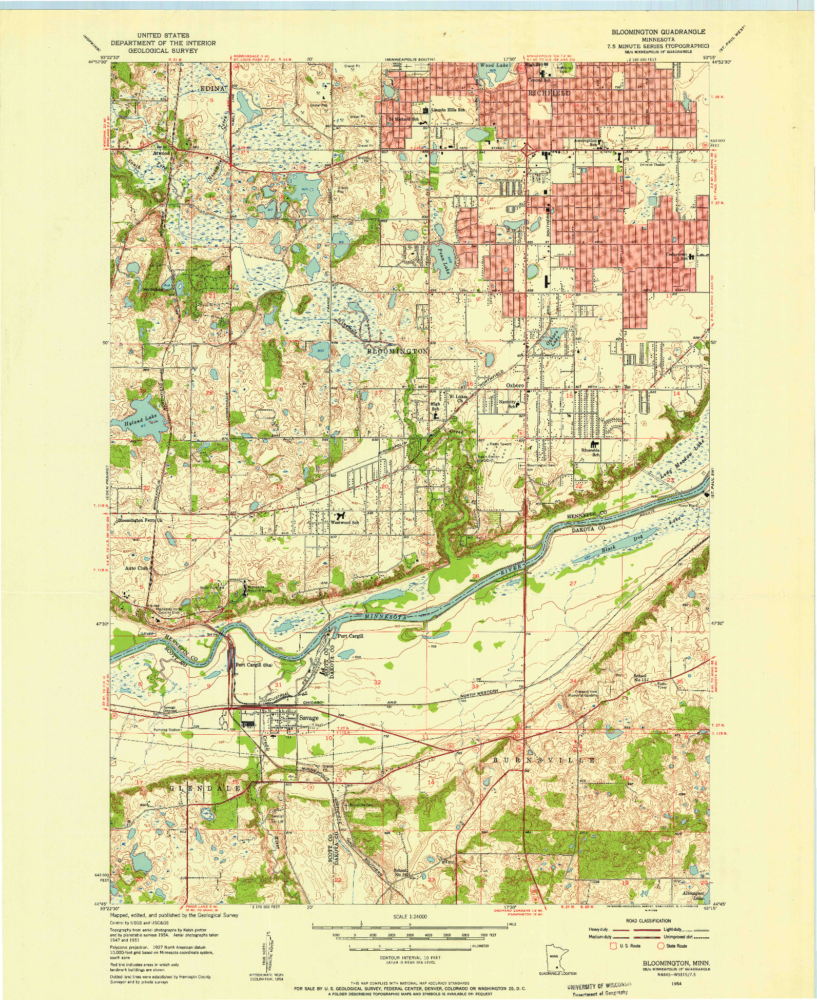 USGS 1:24000-SCALE QUADRANGLE FOR BLOOMINGTON, MN 1954