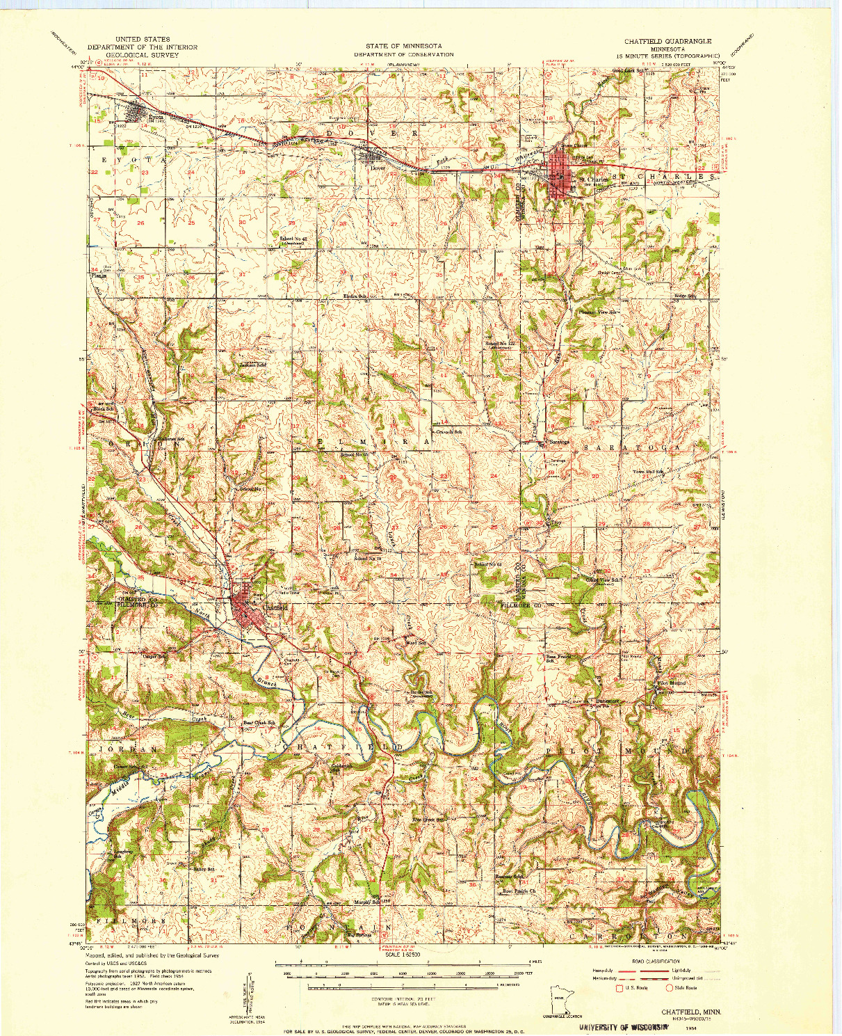 USGS 1:62500-SCALE QUADRANGLE FOR CHATFIELD, MN 1954