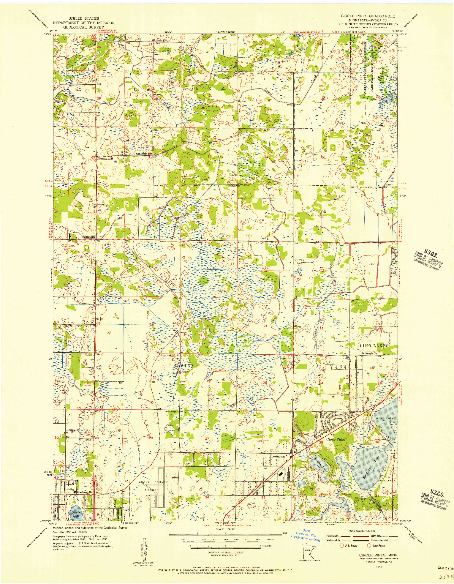 USGS 1:24000-SCALE QUADRANGLE FOR CIRCLE PINES, MN 1955