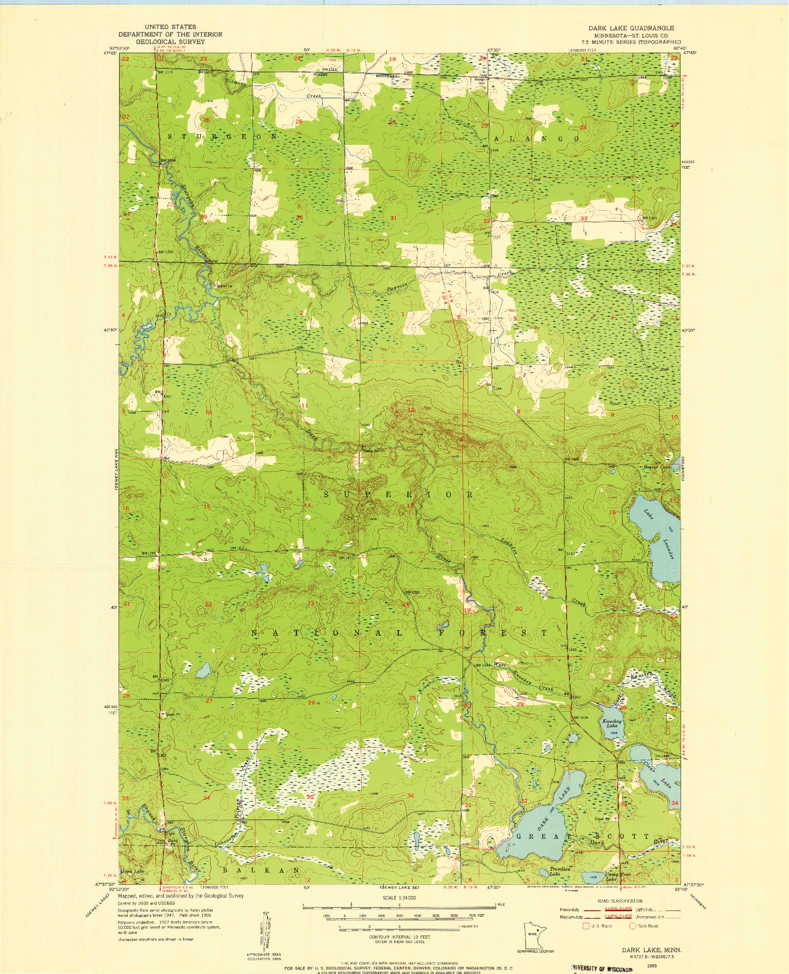 USGS 1:24000-SCALE QUADRANGLE FOR DARK LAKE, MN 1955