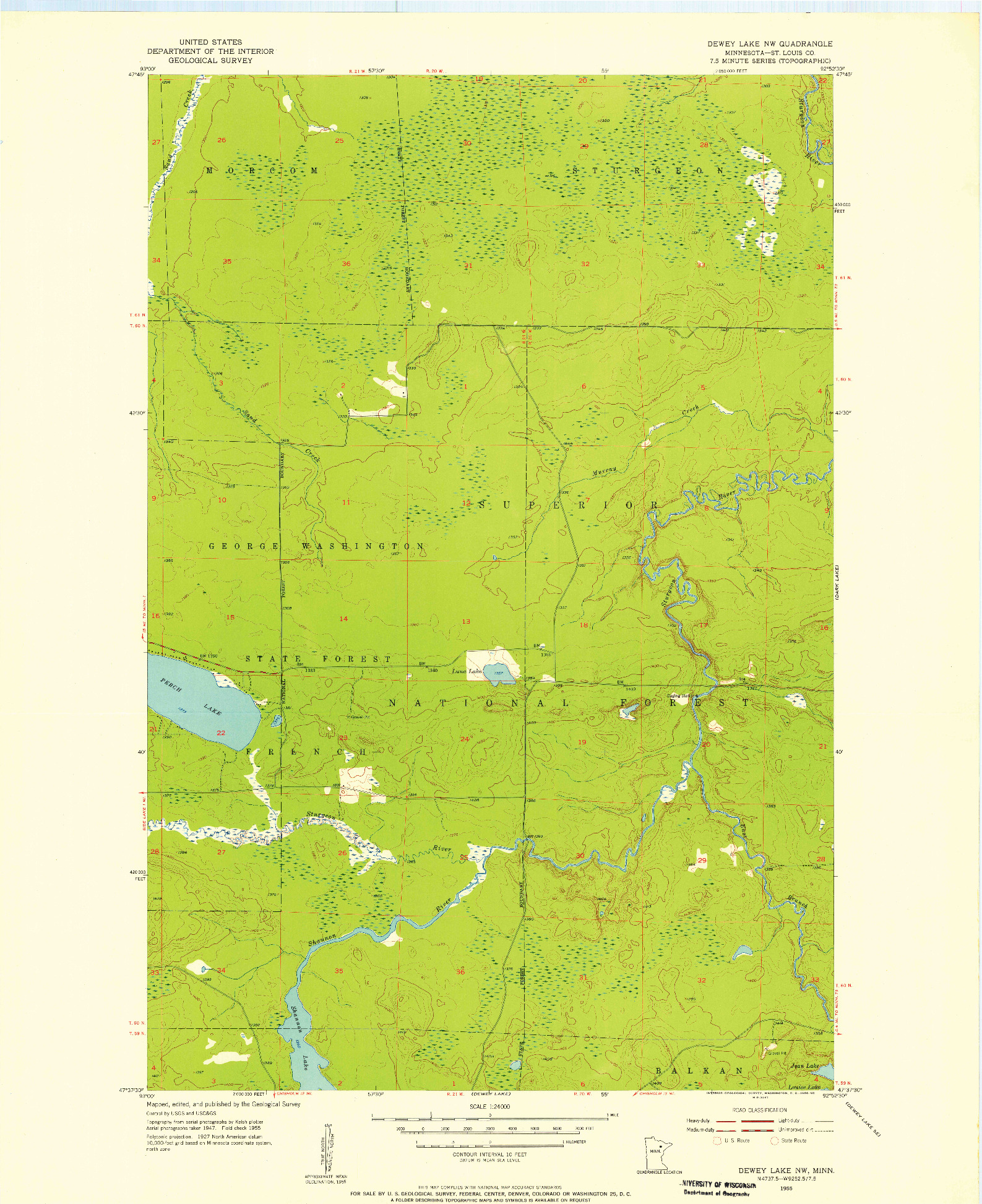 USGS 1:24000-SCALE QUADRANGLE FOR DEWEY LAKE NW, MN 1955