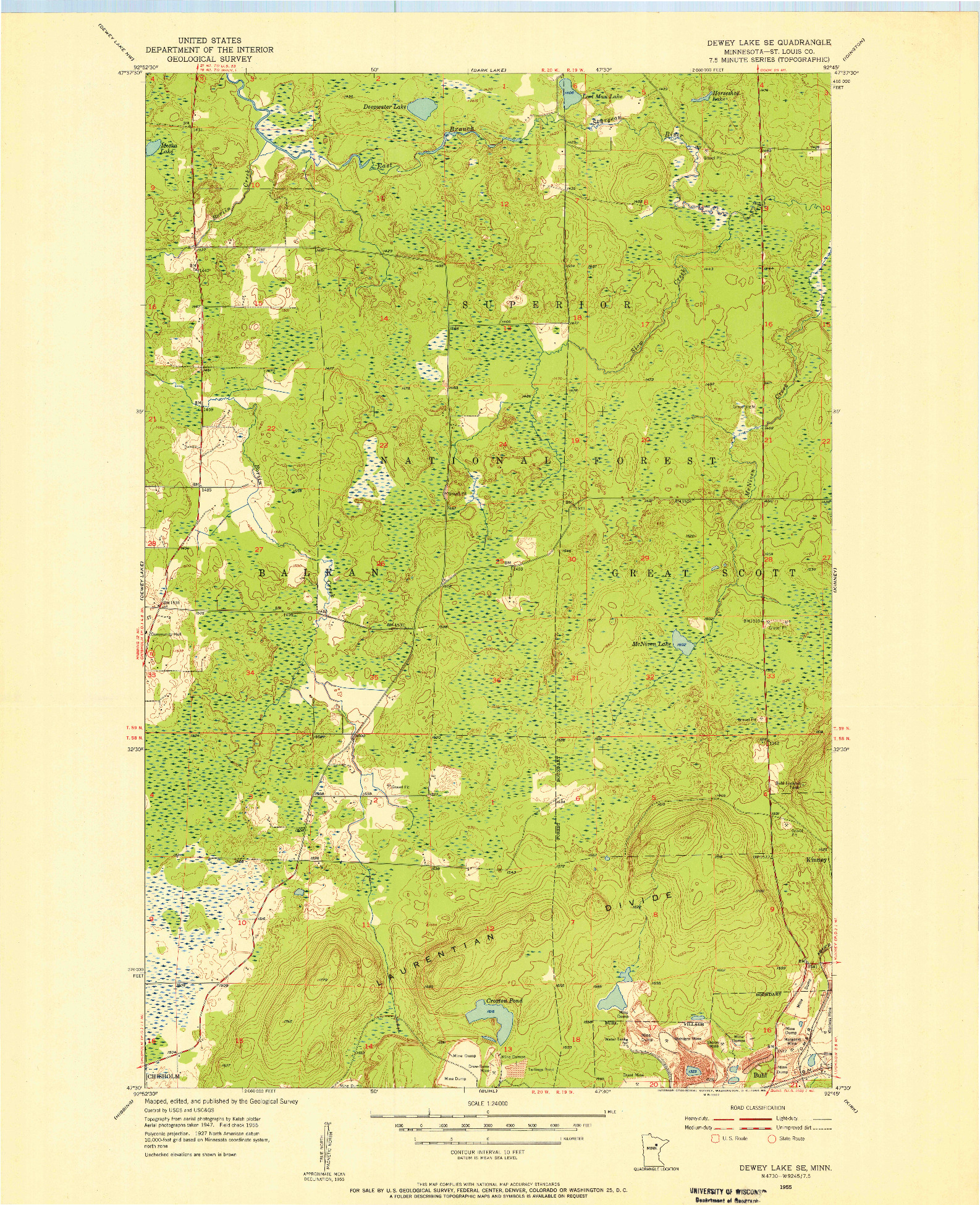 USGS 1:24000-SCALE QUADRANGLE FOR DEWEY LAKE SE, MN 1955
