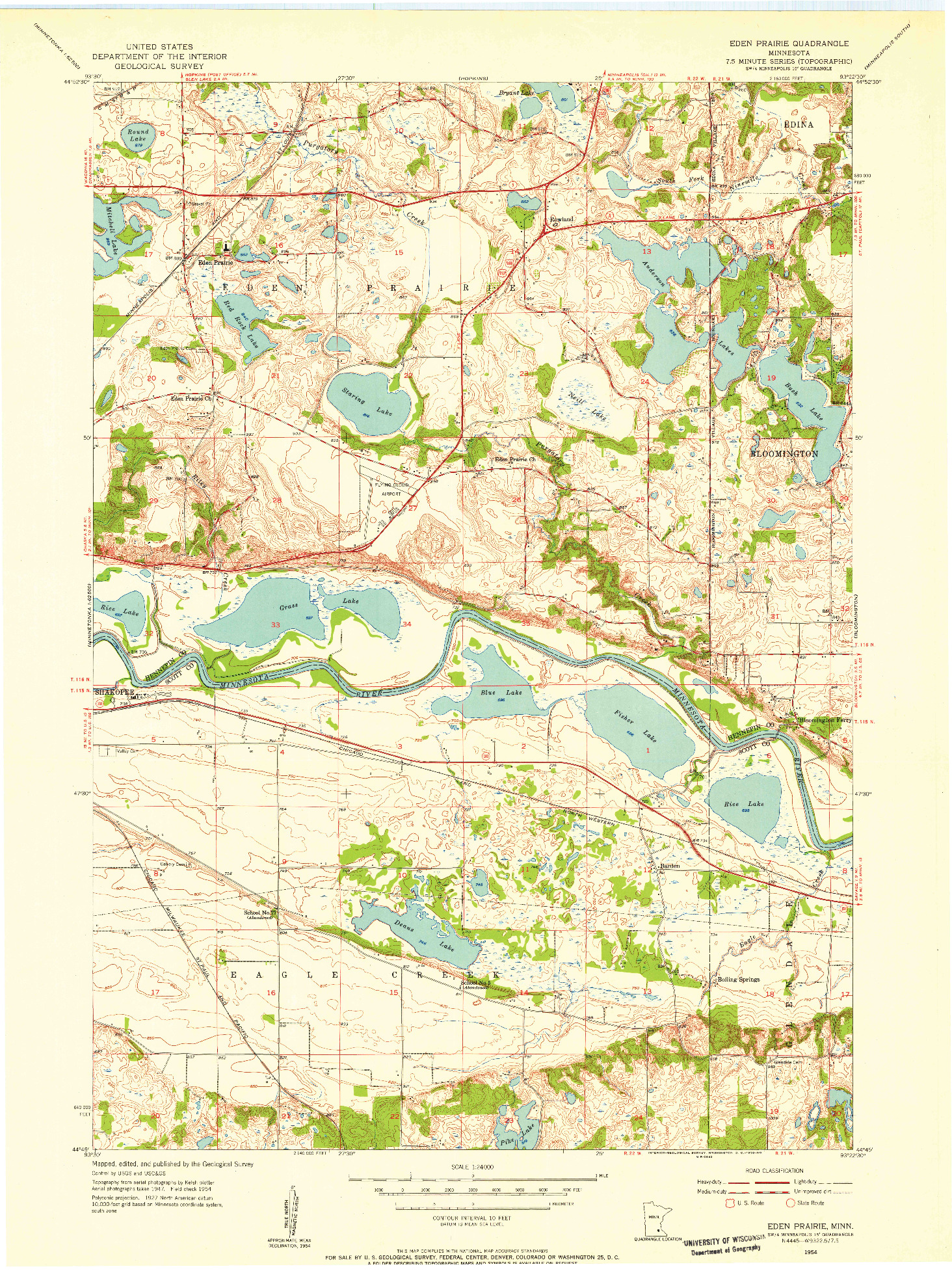 USGS 1:24000-SCALE QUADRANGLE FOR EDEN PRAIRIE, MN 1954