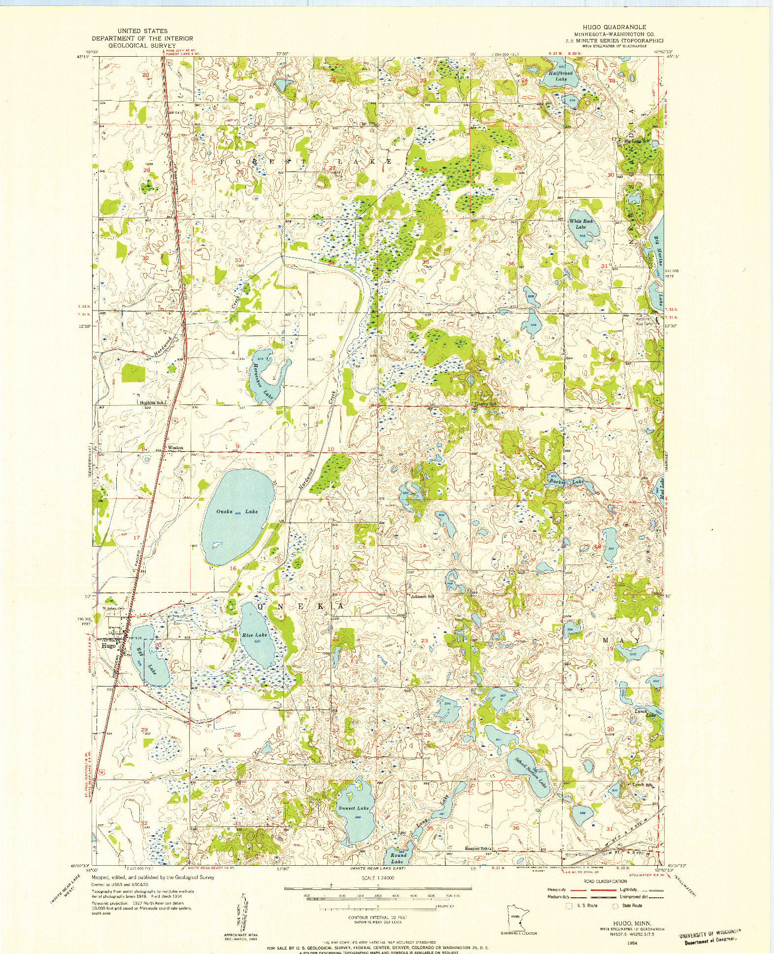 USGS 1:24000-SCALE QUADRANGLE FOR HUGO, MN 1954