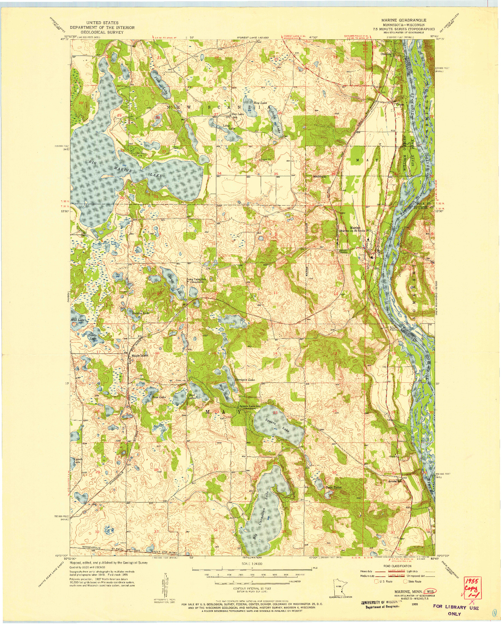 USGS 1:24000-SCALE QUADRANGLE FOR MARINE, MN 1955