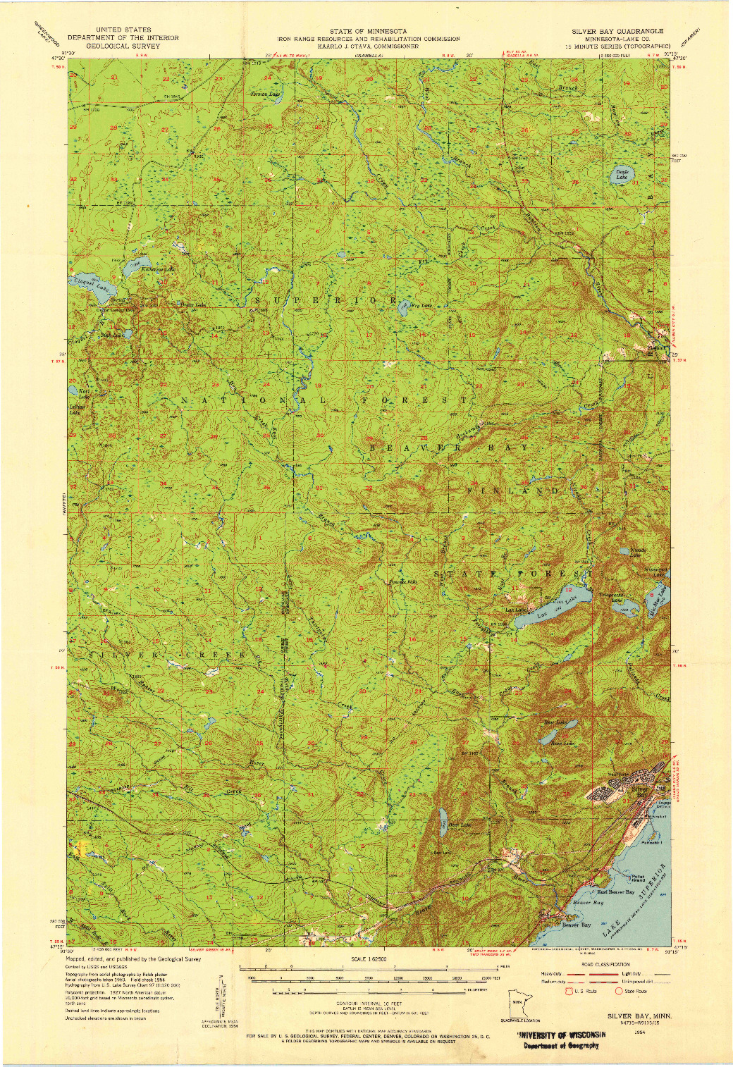 USGS 1:62500-SCALE QUADRANGLE FOR SILVER BAY, MN 1954