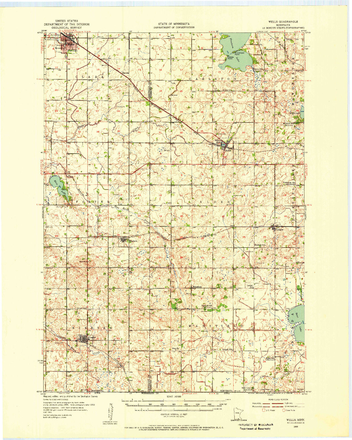 USGS 1:62500-SCALE QUADRANGLE FOR WELLS, MN 1955