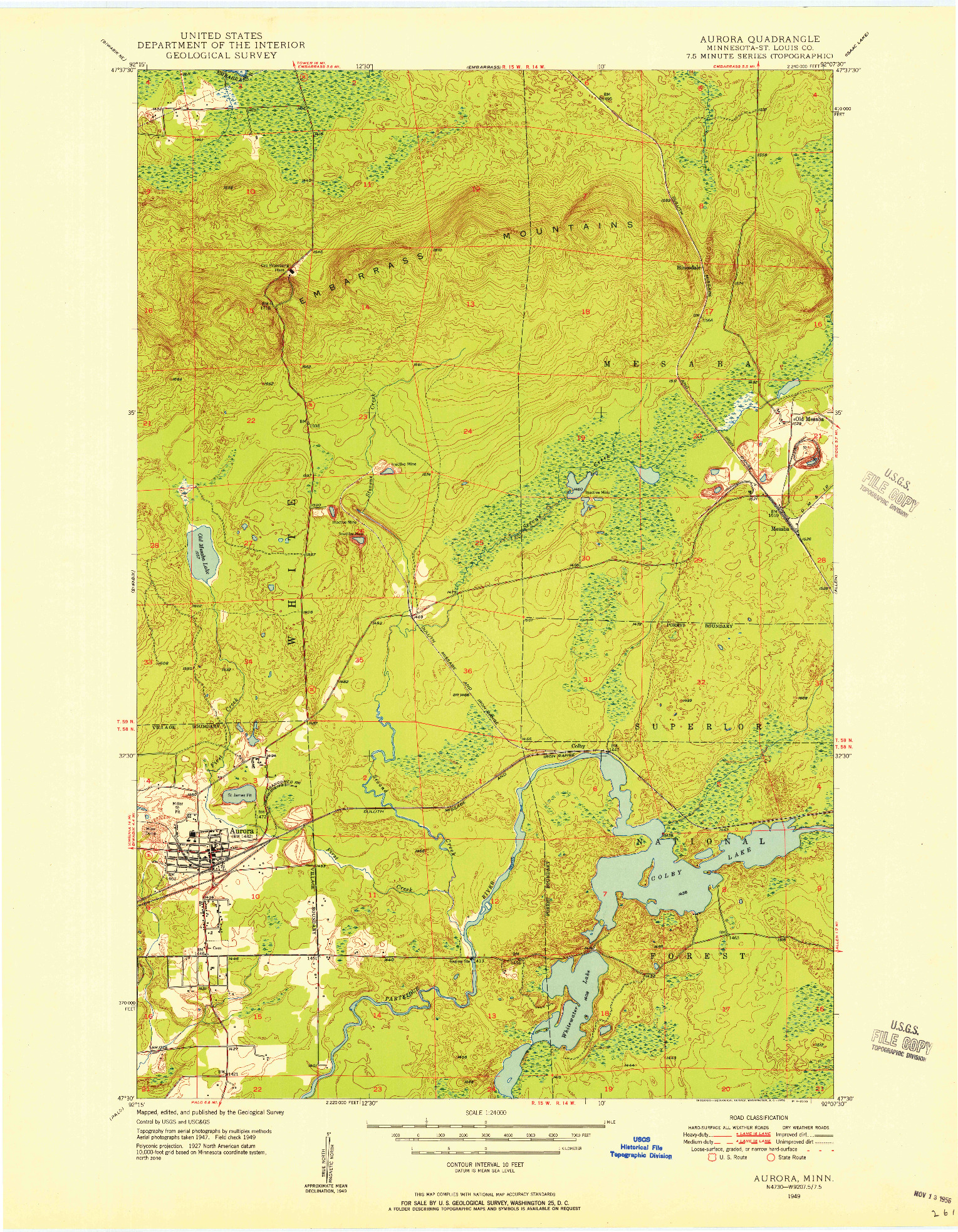 USGS 1:24000-SCALE QUADRANGLE FOR AURORA, MN 1949