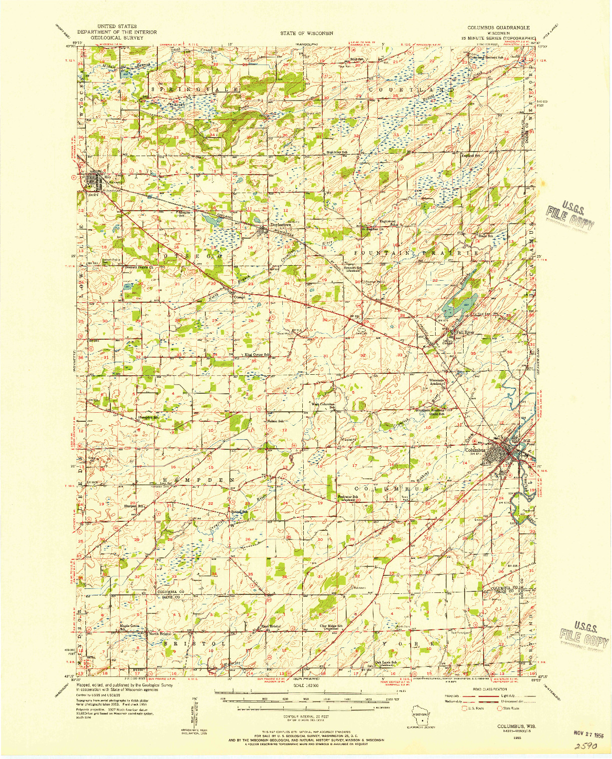 USGS 1:62500-SCALE QUADRANGLE FOR COLUMBUS, WI 1955