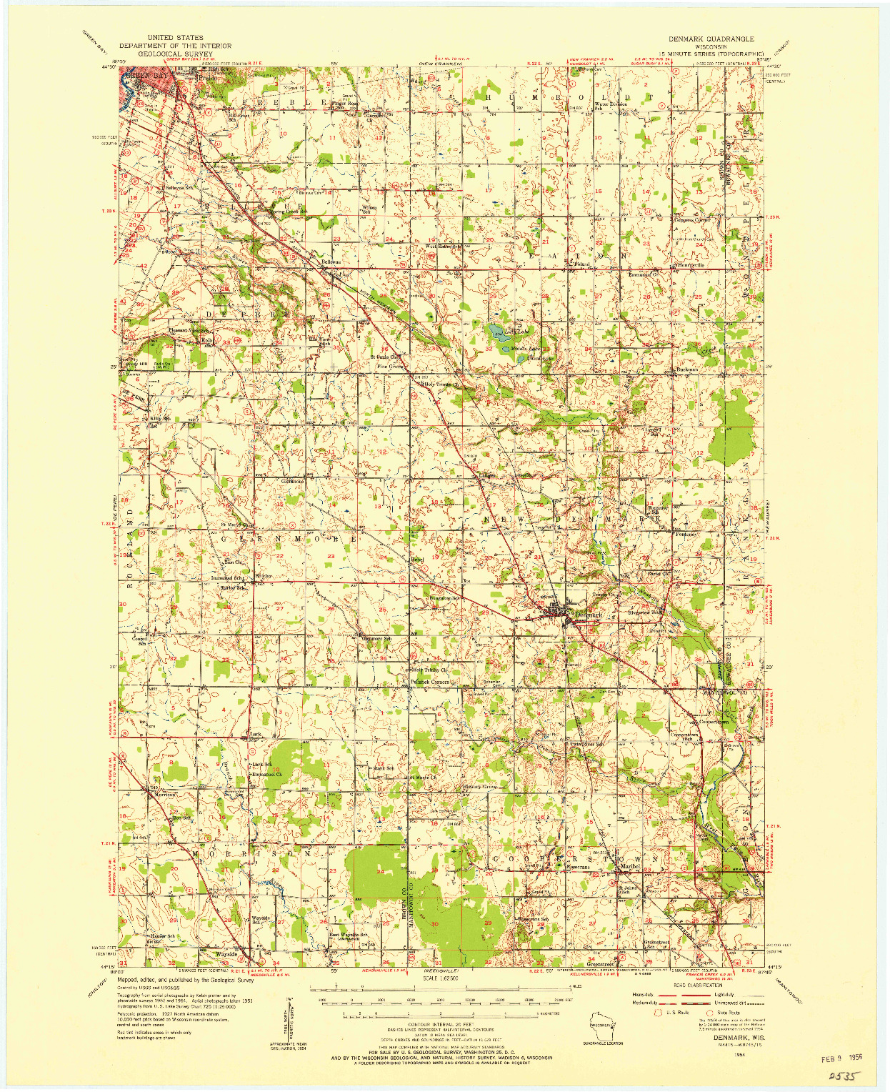 USGS 1:62500-SCALE QUADRANGLE FOR DENMARK, WI 1954